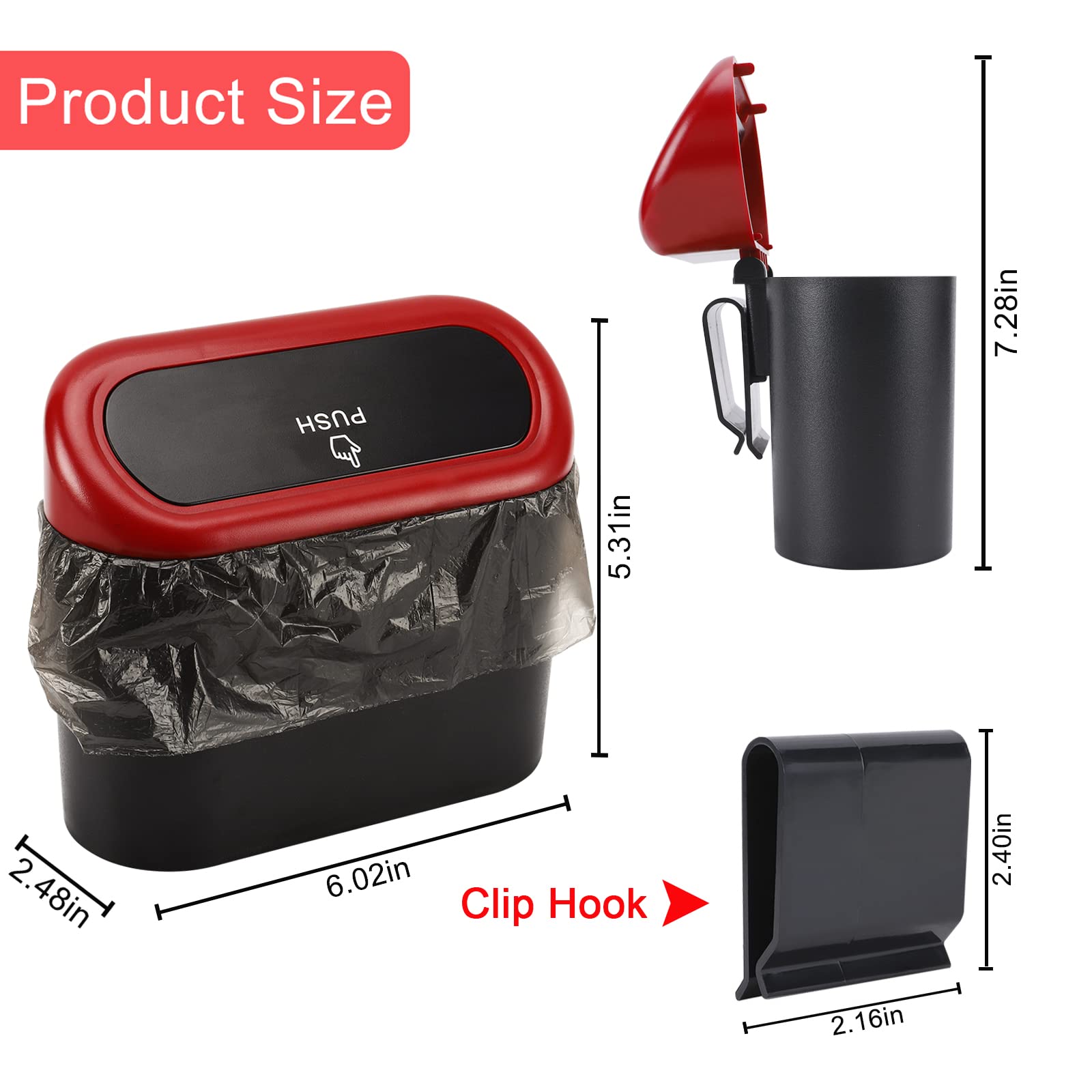 Accmor Car Trash Can With Lid, 2 Packs Mini Vehicle Trash Bin Car Dustbin Garbage Organizer Holder With 2 Roll Trash Bag, Portab