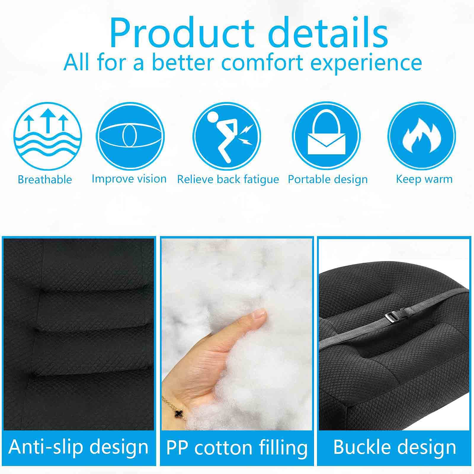 ZAVM Car Booster Seat Cushion, 17"x17"x4", Black Polyester, Comfortable for Short Drivers and Office Chairs