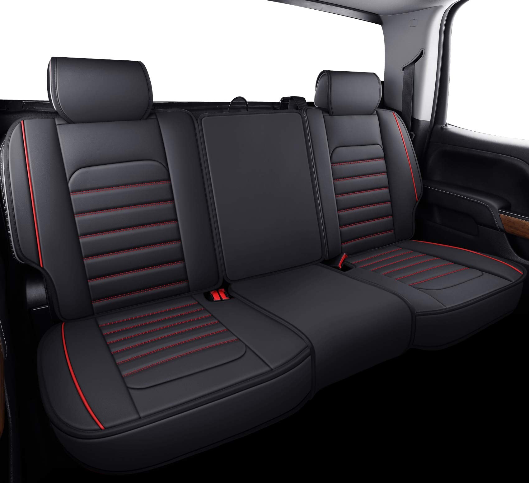 YIERTAI Waterproof Faux Leather Seat Covers for Chevy Silverado GMC Sierra 2007-2026, 5 PCS Full Set, Black-Red
