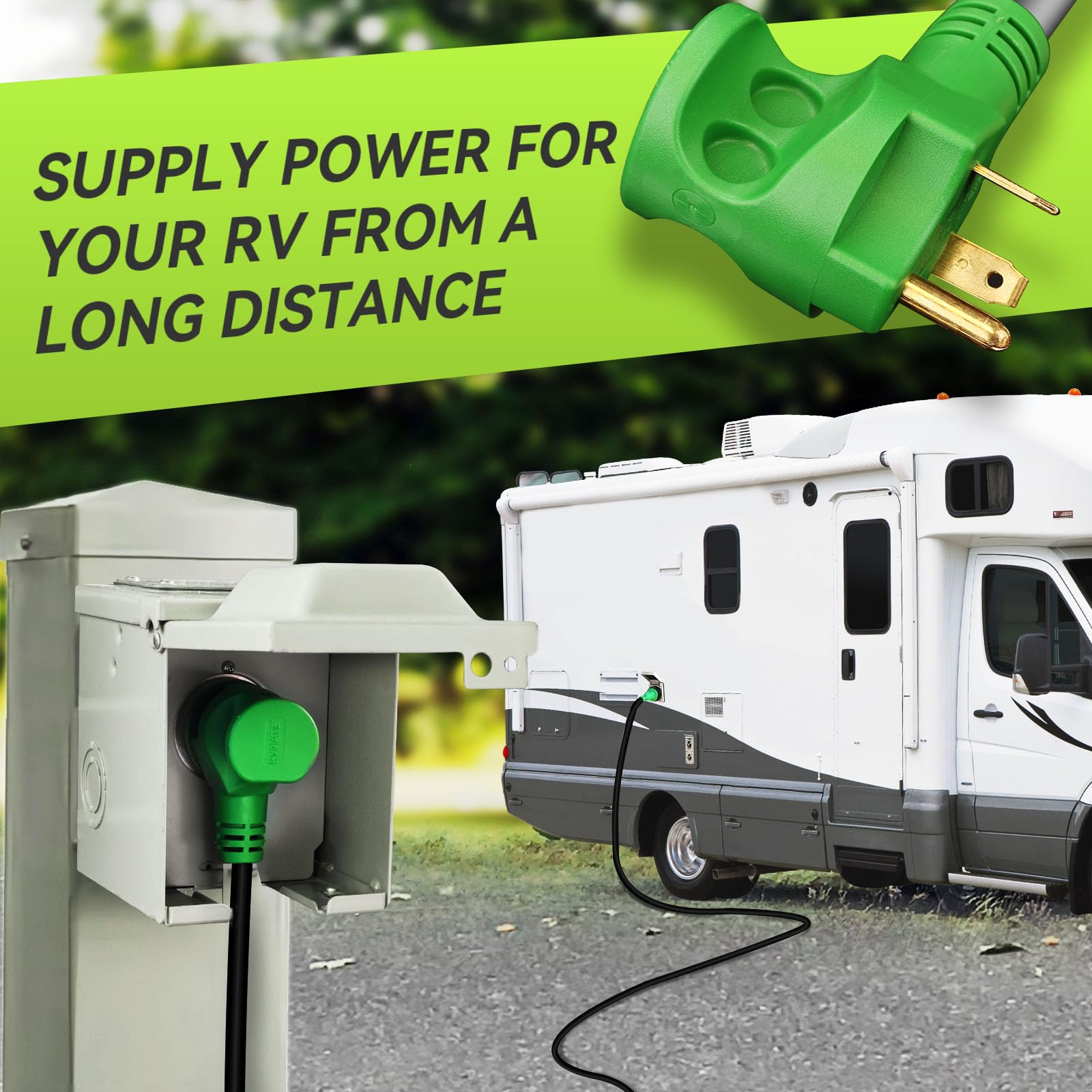 Rvmate 30 Feet 30 Amp Rv Lockable Power Extension Cord With Easy Plug-In Handle, Tt-30P To L5-30R, Led Indicator, 10 Awg, Etl Li