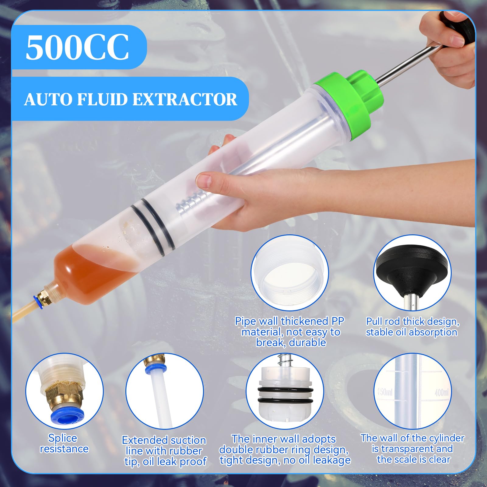 Gisafai 500Cc Fluid Extractor Automotive Pump Manual Oil Extractor Pump Syringe For Gasoline Hand Cleaner For Power Steering, Hy