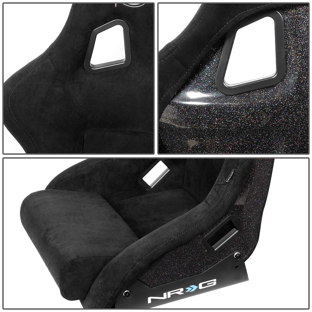 NRG Innovations NRG-FRP-302BK Fixed Back Racing Seat, Fiberglass, 24"W x 35"H x 18"D, Black Alcantara, 4pt Harness Compatible