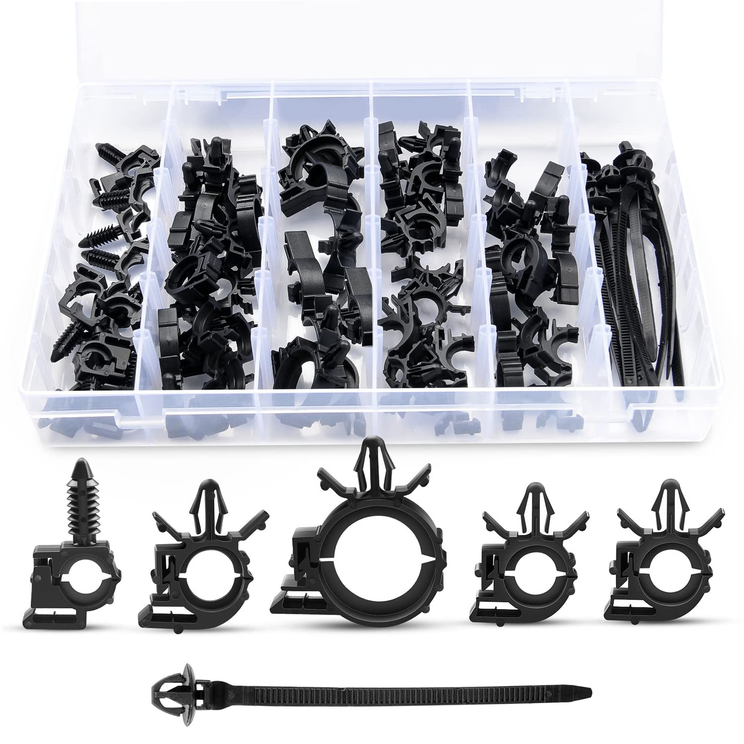Nilight 60Pcs Automotive Wire Loom Routing Clip Wiring Harness Assortment Kit 6 Different Sizes Universal Replacement Parts With