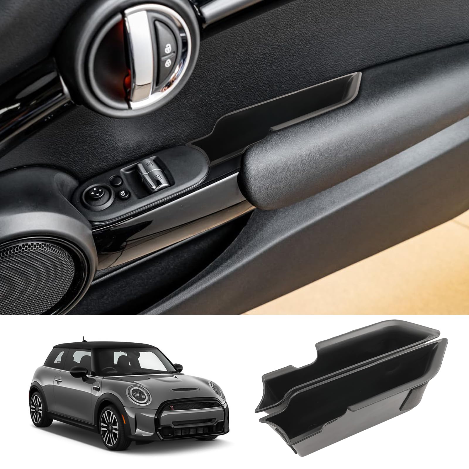 for 2023 2024 Mini Cooper F56 Organizer Mini Cooper F56 Front Door Side Storage Box Door Side Organizer Grab Tray 2015-2024 Mini