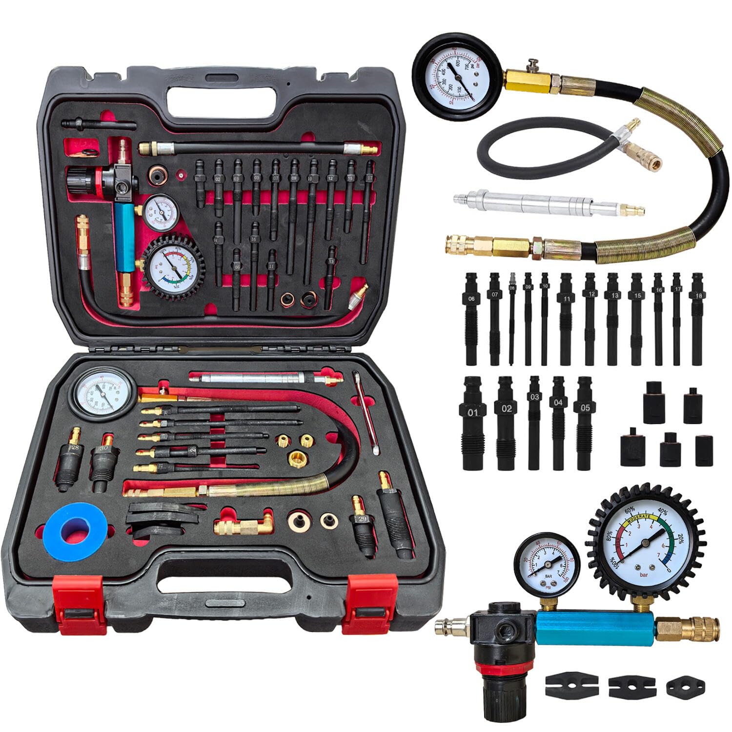 INNTURT Professional 46-Piece Diesel & Petrol Engine Compression and Leak Down Tester Kit | Dual Gauge Diagnostic Tool for HDI, 