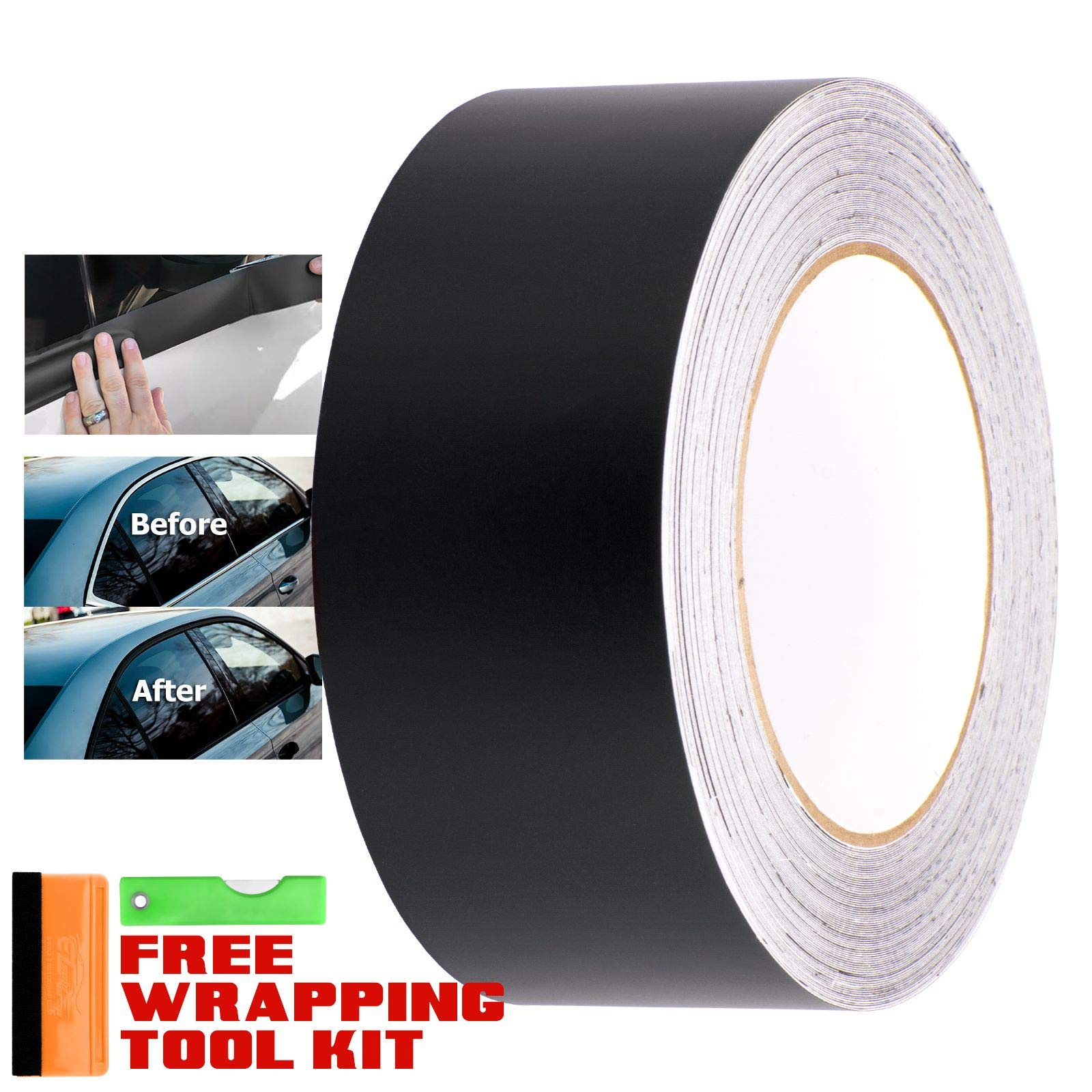 Free Tool Kit Matte Black Vinyl Wrap Kit For Black Out Chrome Delete Window Trim Door Trim 2' X50Ft