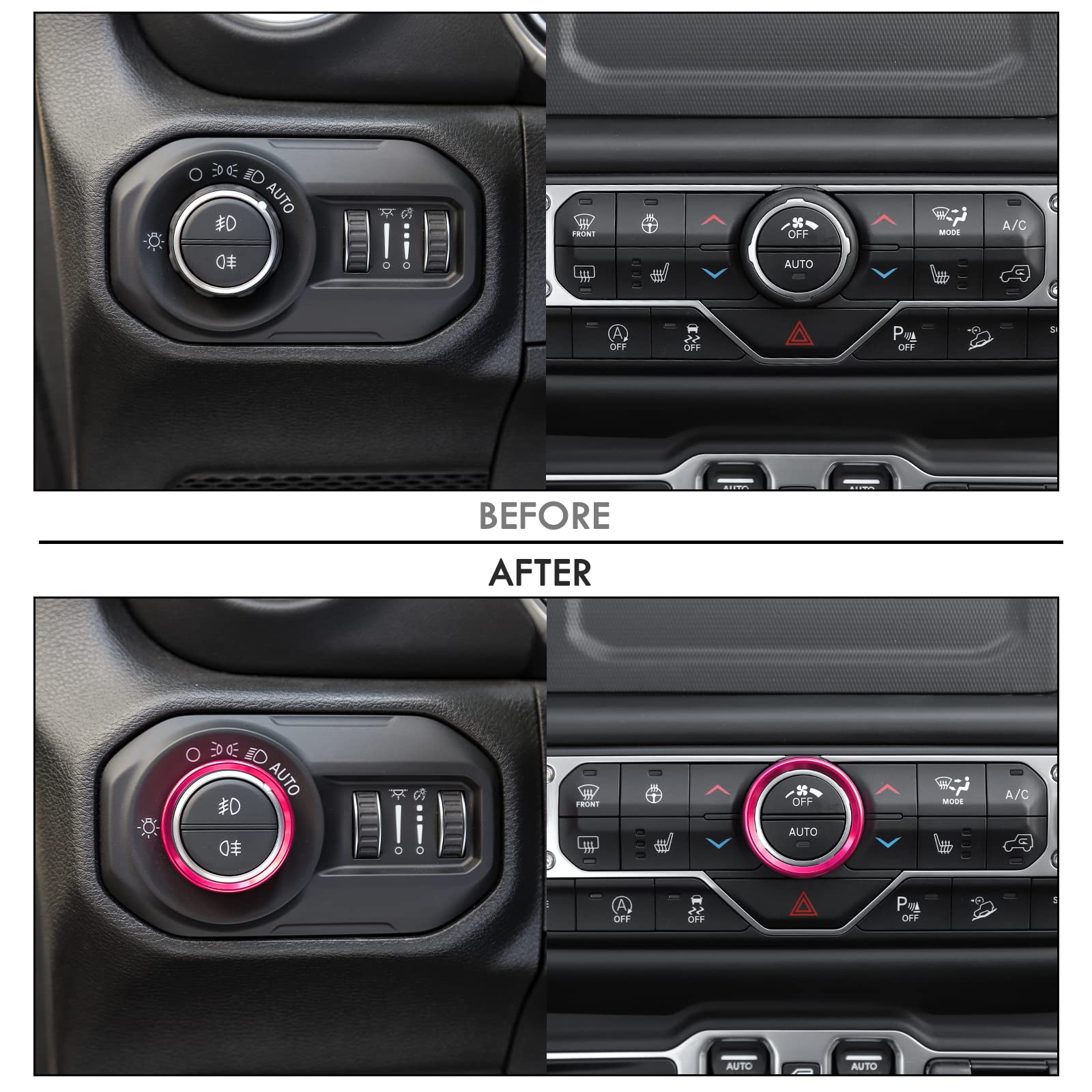Voodonala Air Conditioner Headlight Switch Knob Trim For 2018-2024 Jeep Wrangler Jl Jlu Gladiator Jt,Thin Pink Aluminum Alloy 4P