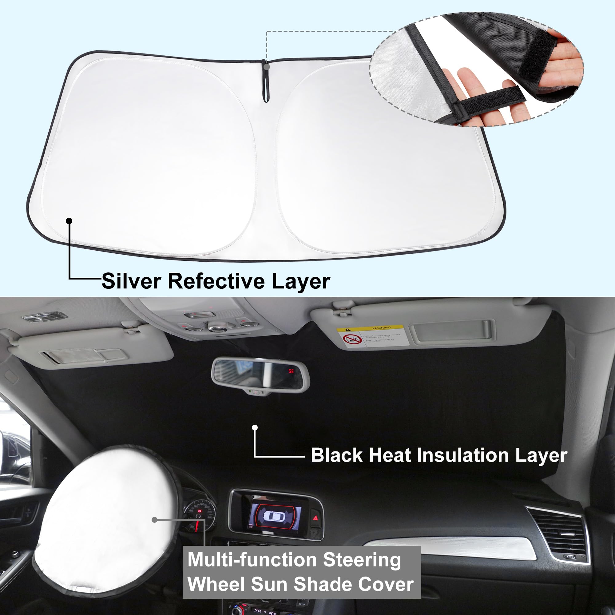 Yycke Windshield Sun Shade Accessories Compatible With 2007-2021 Tundra For Toyota Foldable Sunshade Sun Visor Blocks Uv