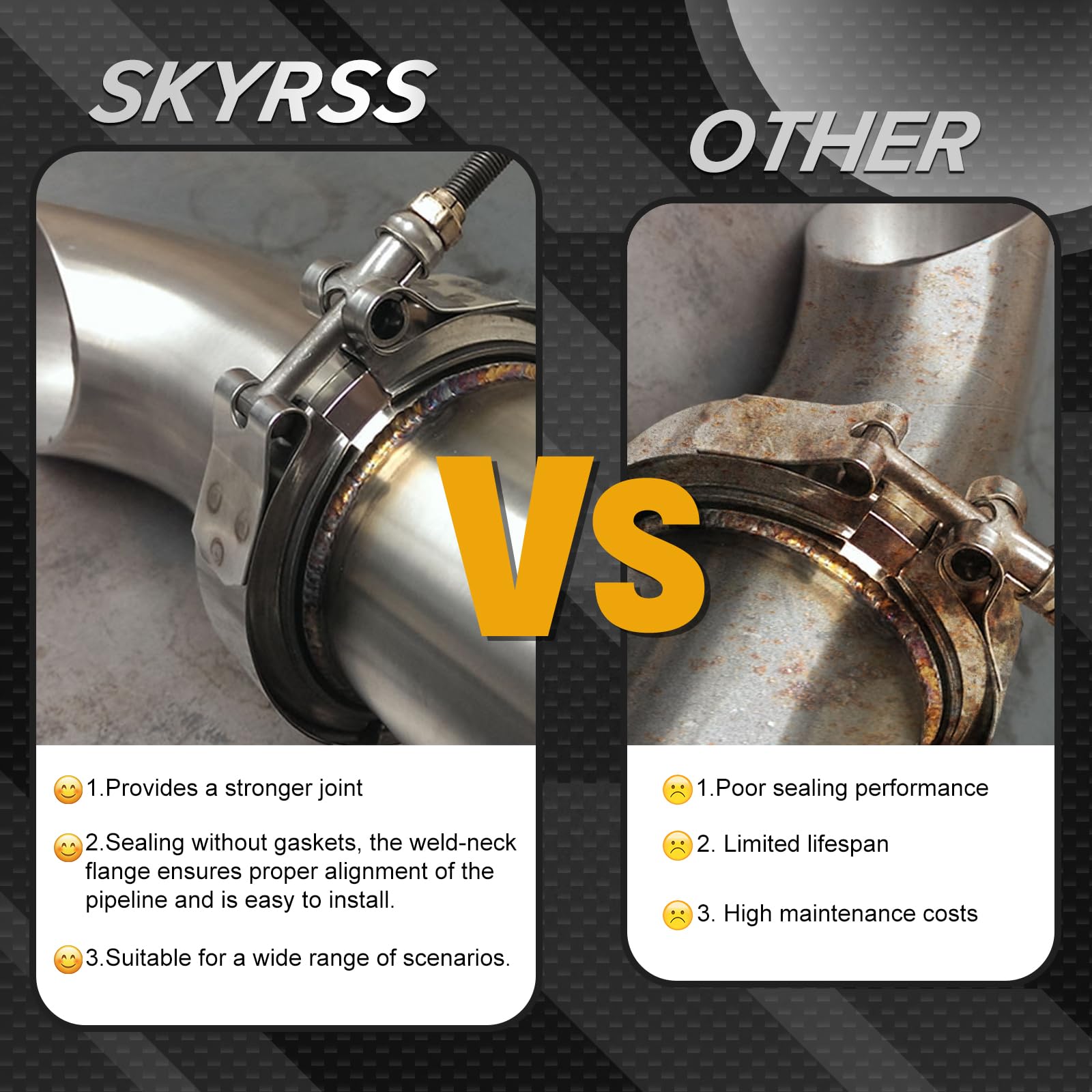 SYKRSS 2.5" Universal Stainless Steel V Band Clamp Flat Flange Kit - Silver, Model Flat-2.5