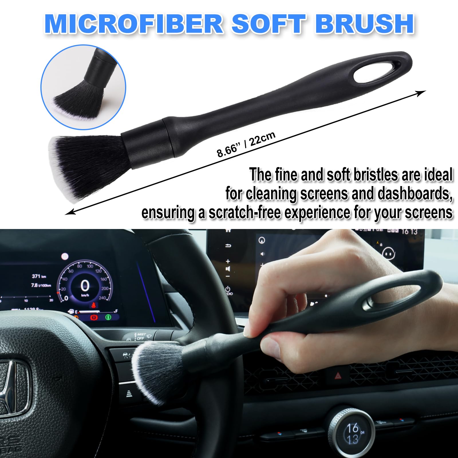 TTRCB 7PCS Car Detailing Brush Set, Ultra Soft Boars Hair, Interior Cleaning Kit, Black, Model CDB-7