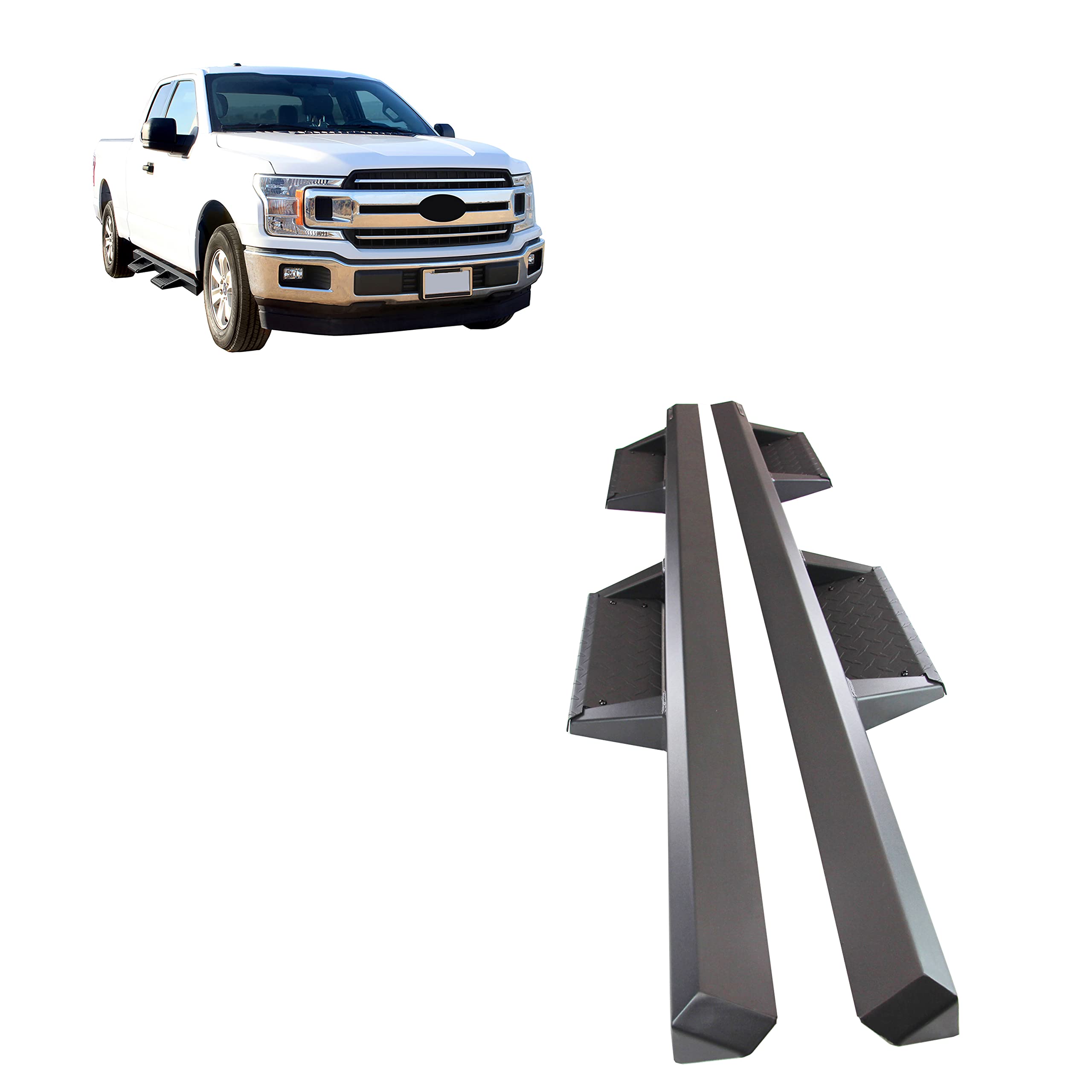 Black Horse Off Road Black Horse Impact Heavy Duty Drop Side Steps - Black Compatible With 2015-2022 Ford F-150 Super Cab Im-Fof1Sc