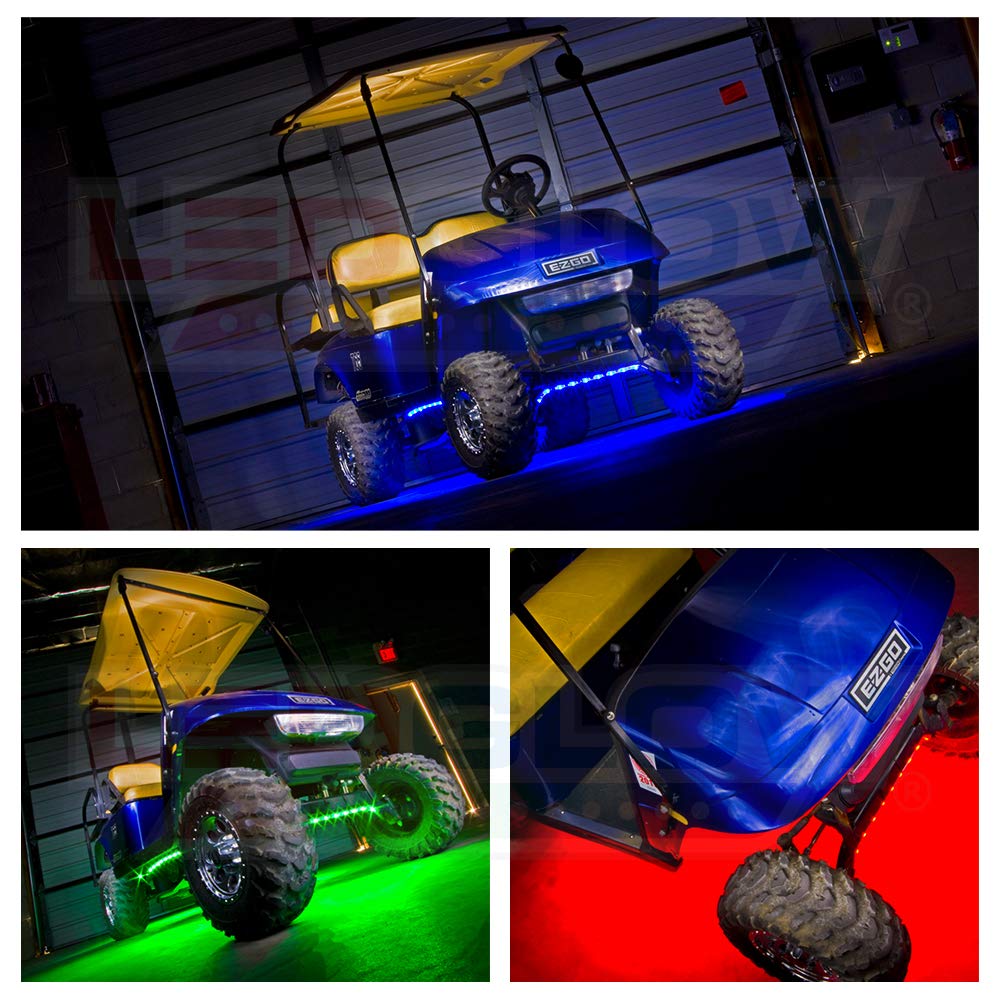 LEDGlow 4pc Multi-Color LED Golf Cart Underglow Lighting Kit - Water Resistant Flexible Tubes for EZGO, Yamaha, Club Car