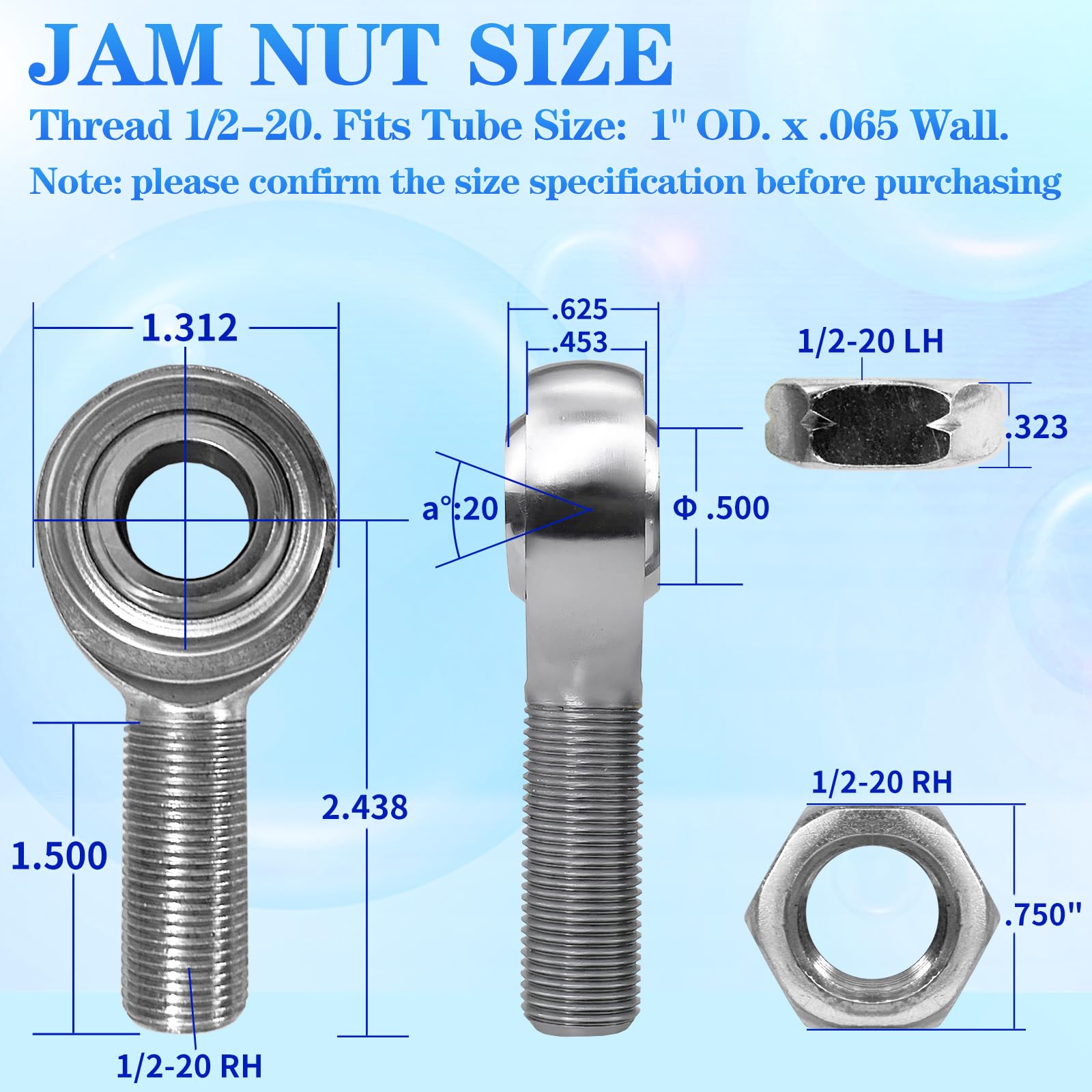 YIFUOK 1/2 x 1/2-20 Heim Joints Rod End Kit .065 Bungs with Jam Nuts,RH & LH Hand Thread Chromoly Panhard Bar for Steering and S