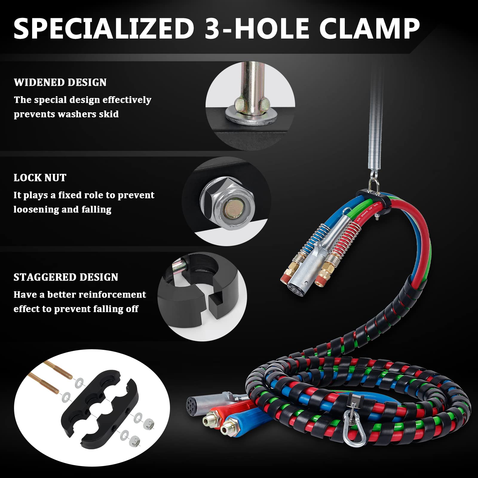CheeMuii 12FT 3-in-1 Semi Truck Air Line Kit with Gladhands & Spring, Durable ABS Hoses for Tractor Trailer