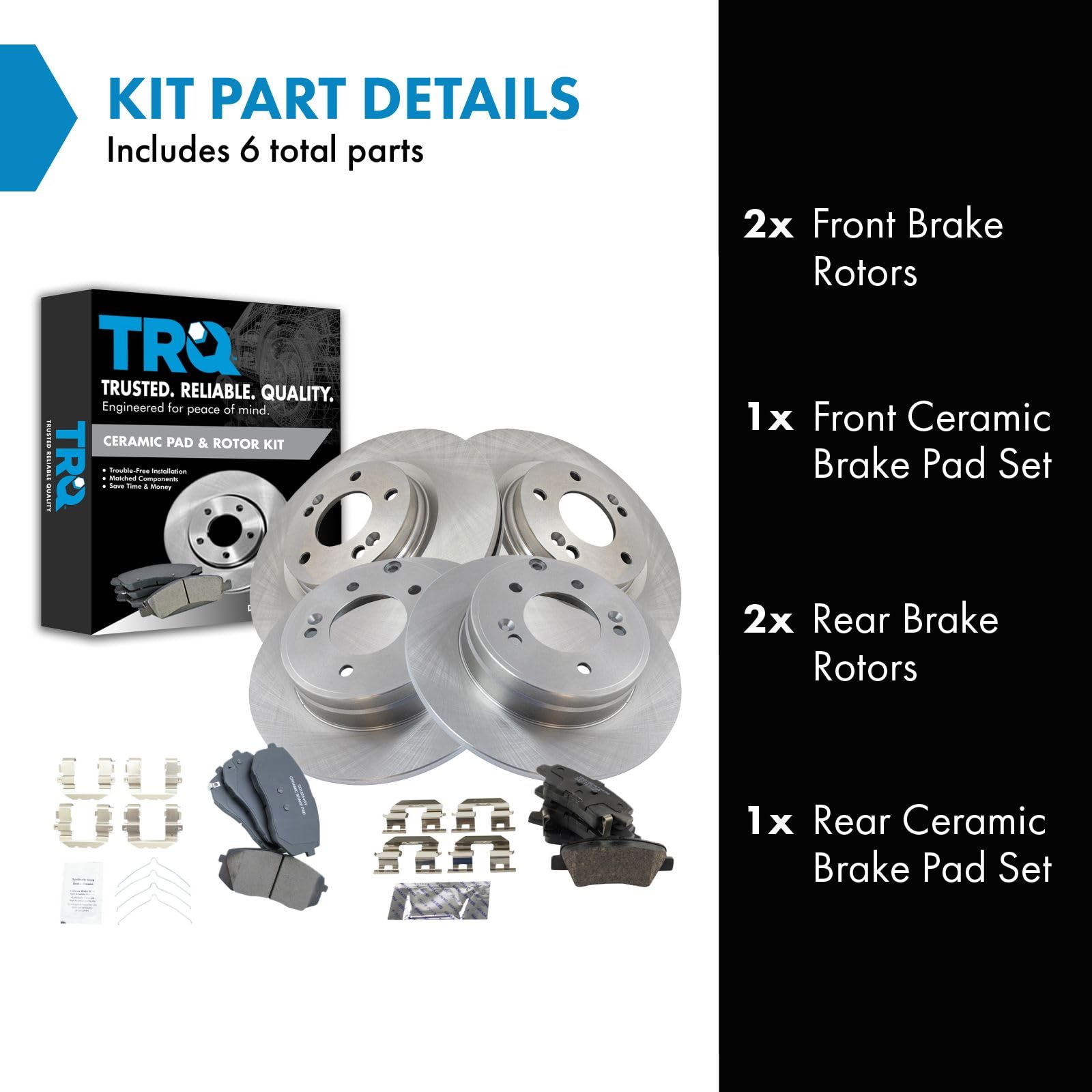 Trq Front And Rear Brake Pad & Rotor Kit Brake Pads Brake Rotor Ceramic Compatible With 2018 Kia Optima