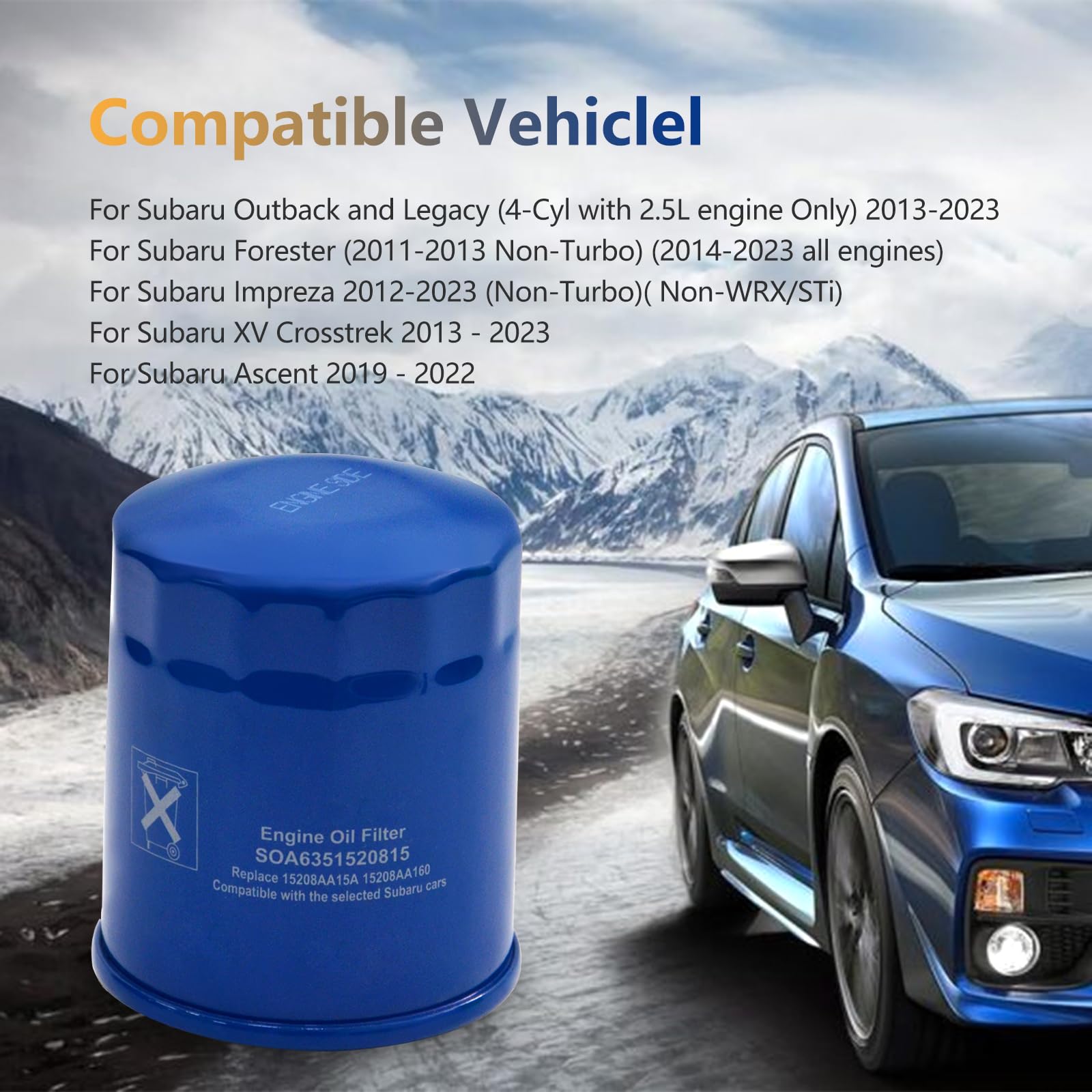 SOA6351520815 Oil Filter Replacement for Subaru Outback, Legacy, Impreza, Forester, XV Crosstrek, Ascent. Replace 15208AA160, 15
