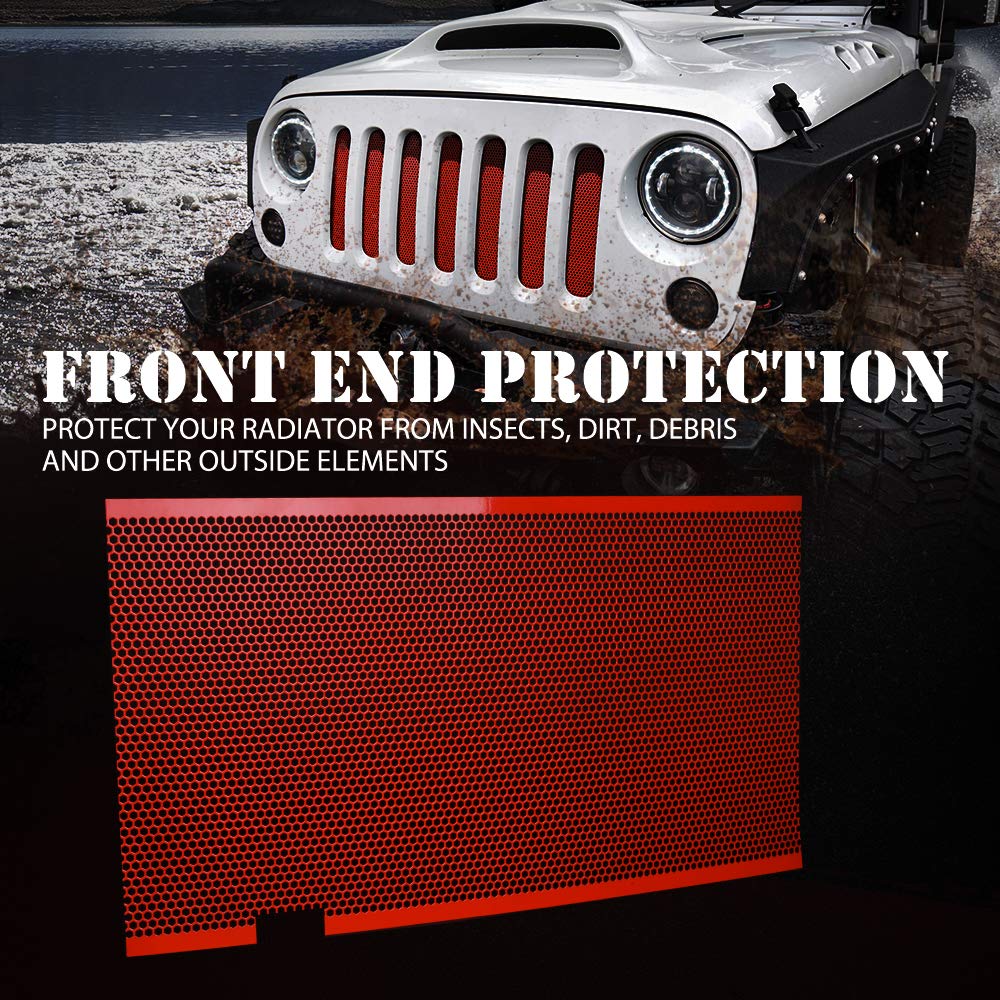 Xprite Red Aluminum Alloy Mesh Grill Inserts for 2007-2018 Jeep Wrangler JK, Model ZS-0001R, Original Front Hood Grille Grid