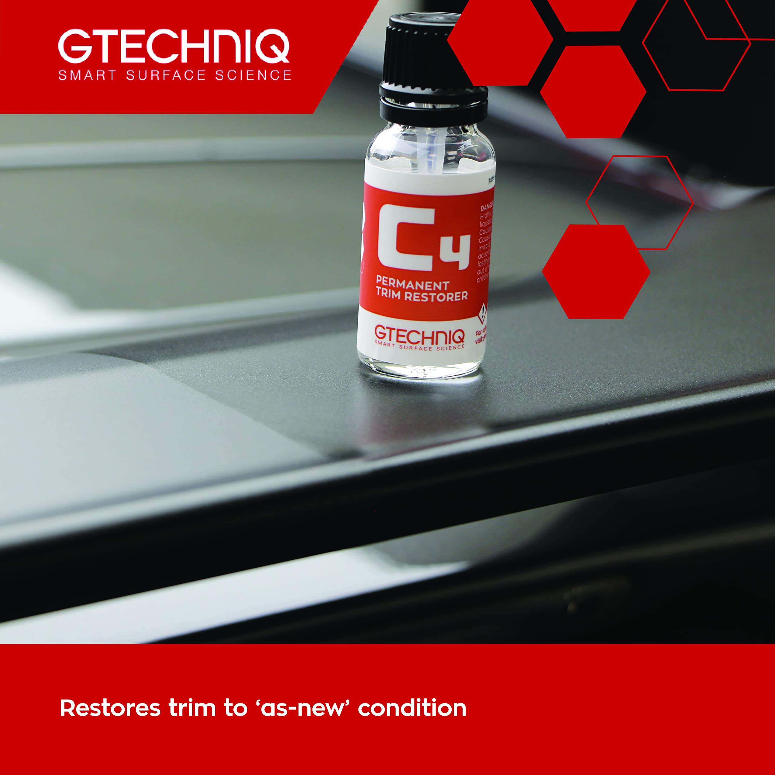 Gtechniq C4 Permanent Trim Restorer - 15ml, Restores Faded Trim, Durable Protective Coating, Optically Clear Film, Lasts Up to 2 Years