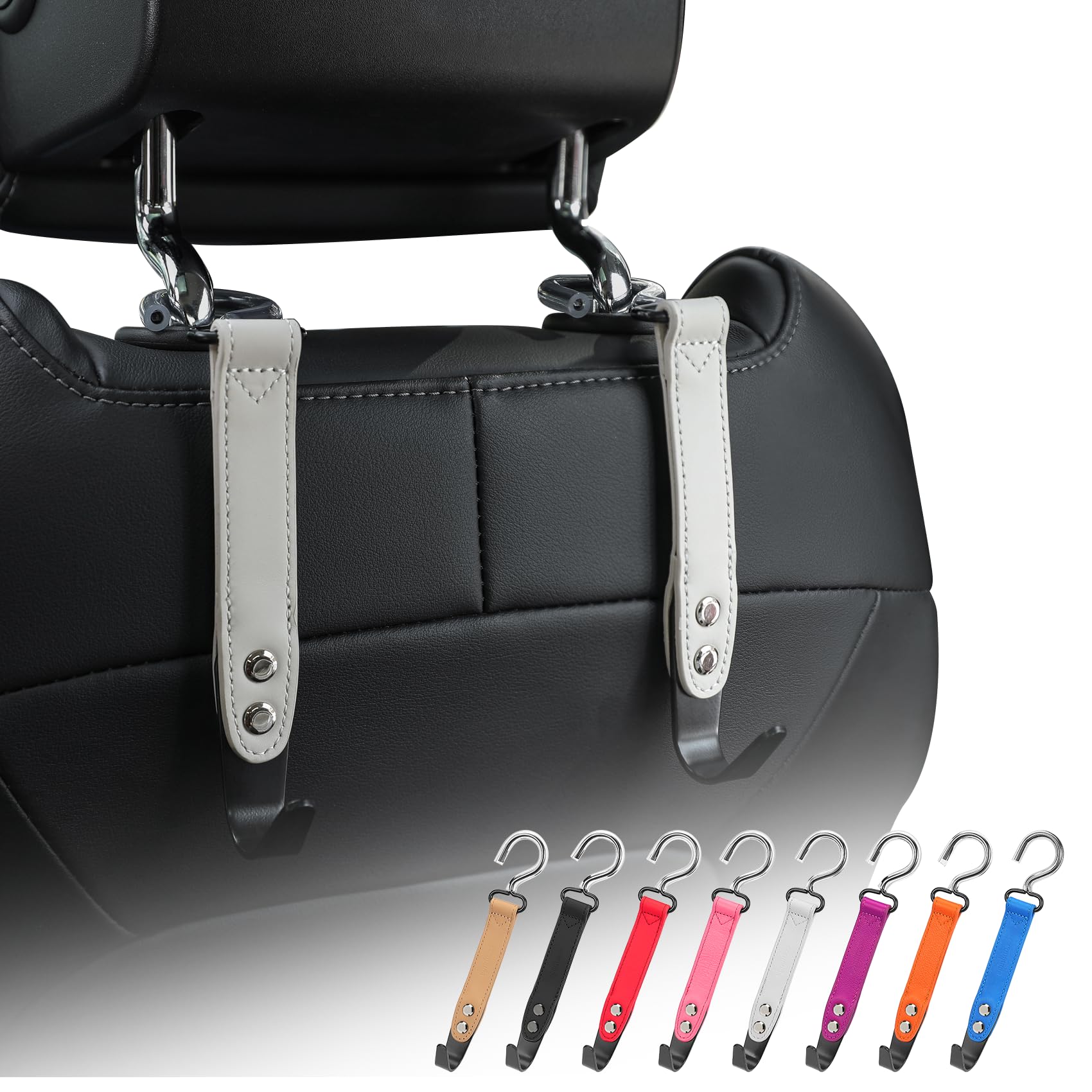 Compuda Car Headrest Hook 2 Pack Car Hook Holder Leather Headrest Hooks For Purses And Bags,Sus304 Car Hook (Grey)