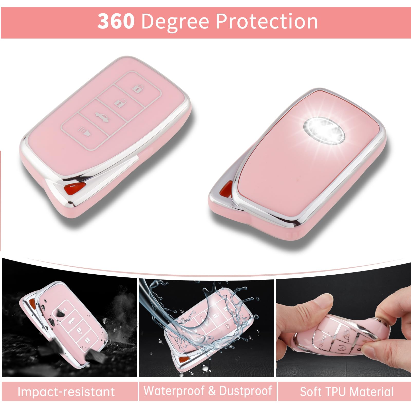 Pangpai Soft TPU Pink Key Fob Cover for Lexus RX ES GS LS NX RS GX LX Smart Key with Bling Keychain