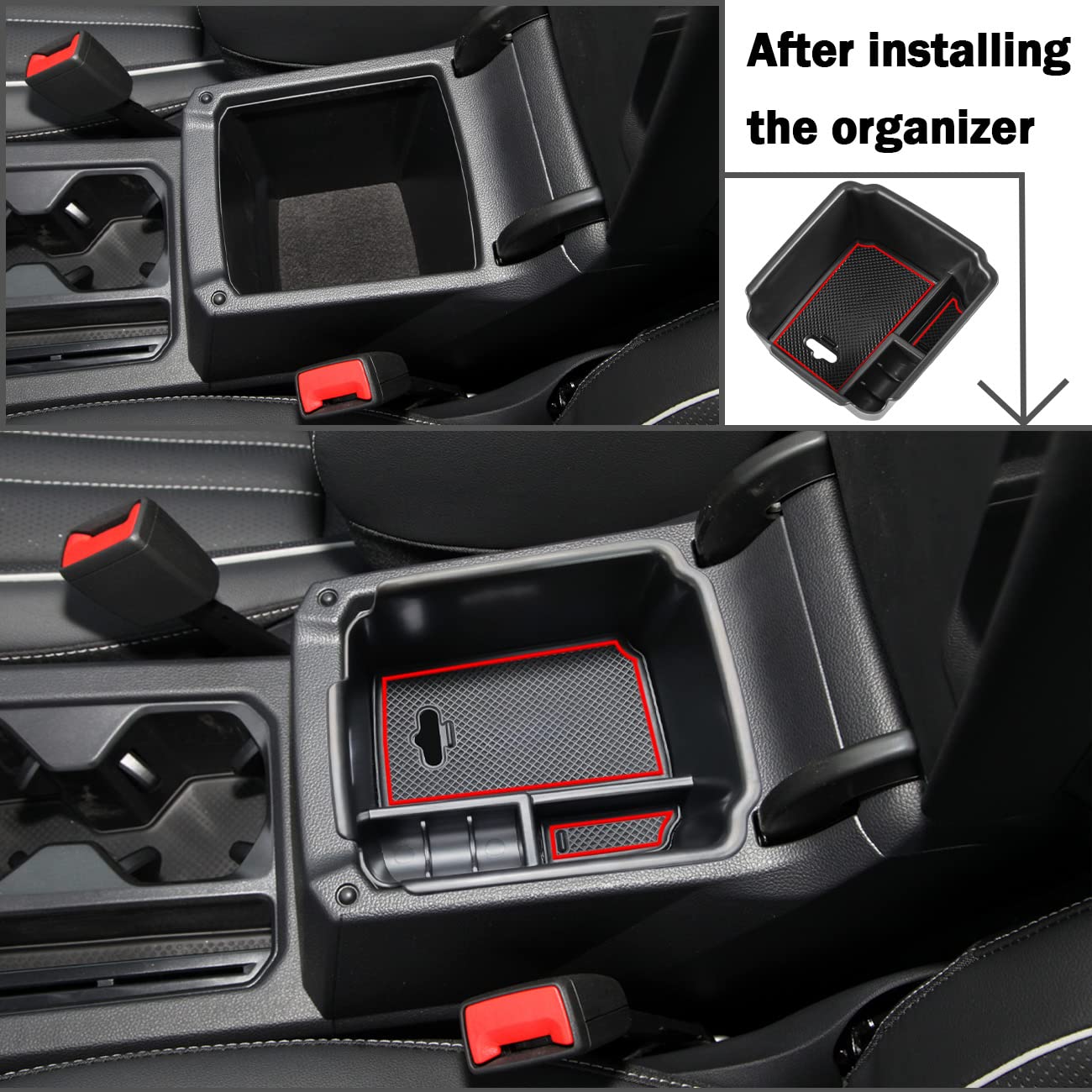 Tacorbo Center Console Organizer Compatible With 2022 2023 2024 Taos And 2018 2019 2020 2021 2022 2023 2024 Tiguan Accessories Armrest Secondary Storage Box, Interior Abs Insert Glove Box Tray,Red