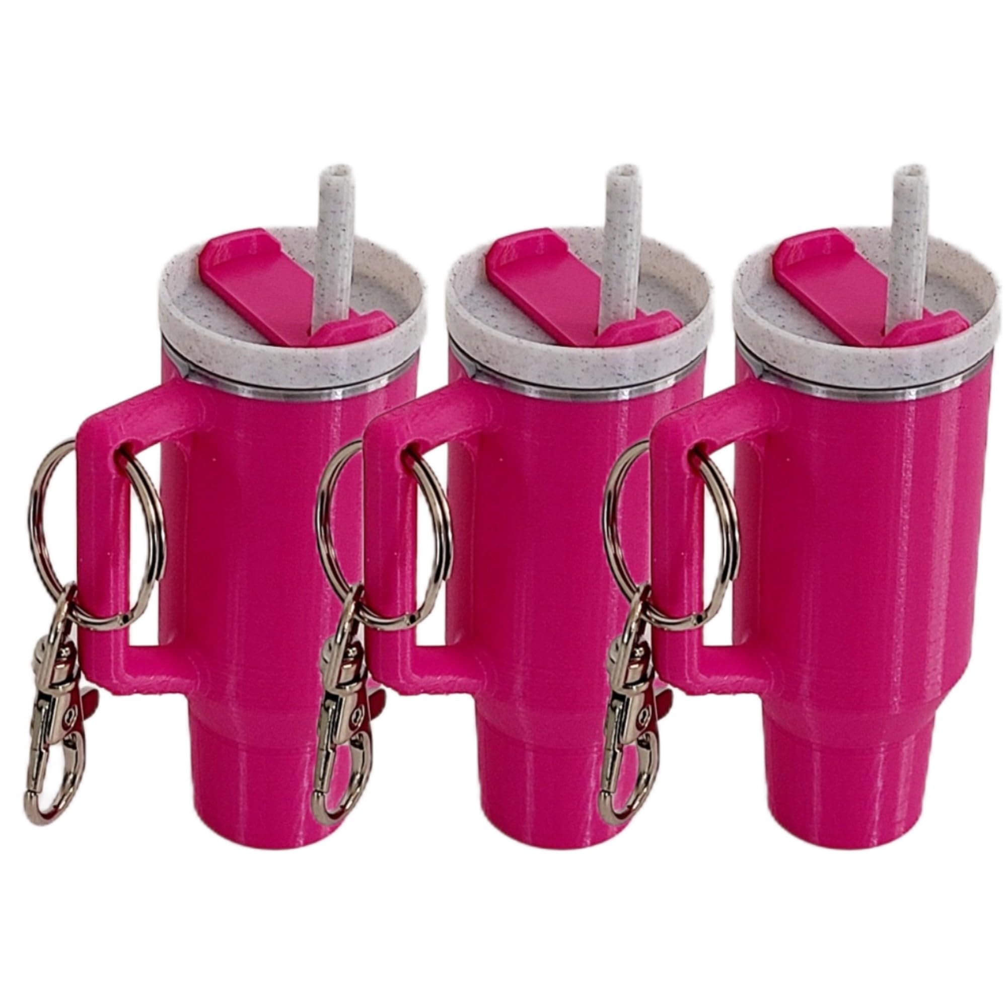 Miniature Stanley Tumbler Cup Replica Keychain - 3D Printed Desk Accessory (3 Pack: Pink)