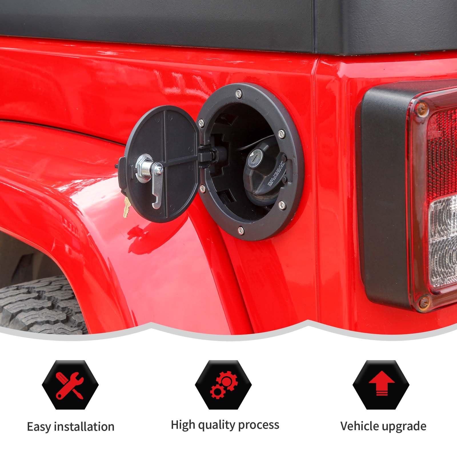 Rt-Tcz Fuel Filler Door Locking Gas Tank Cap Cover Accessories For 2007-2017 Jeep Wrangler Jk & Unlimited Sport Rubicon Sahara,Locking Black