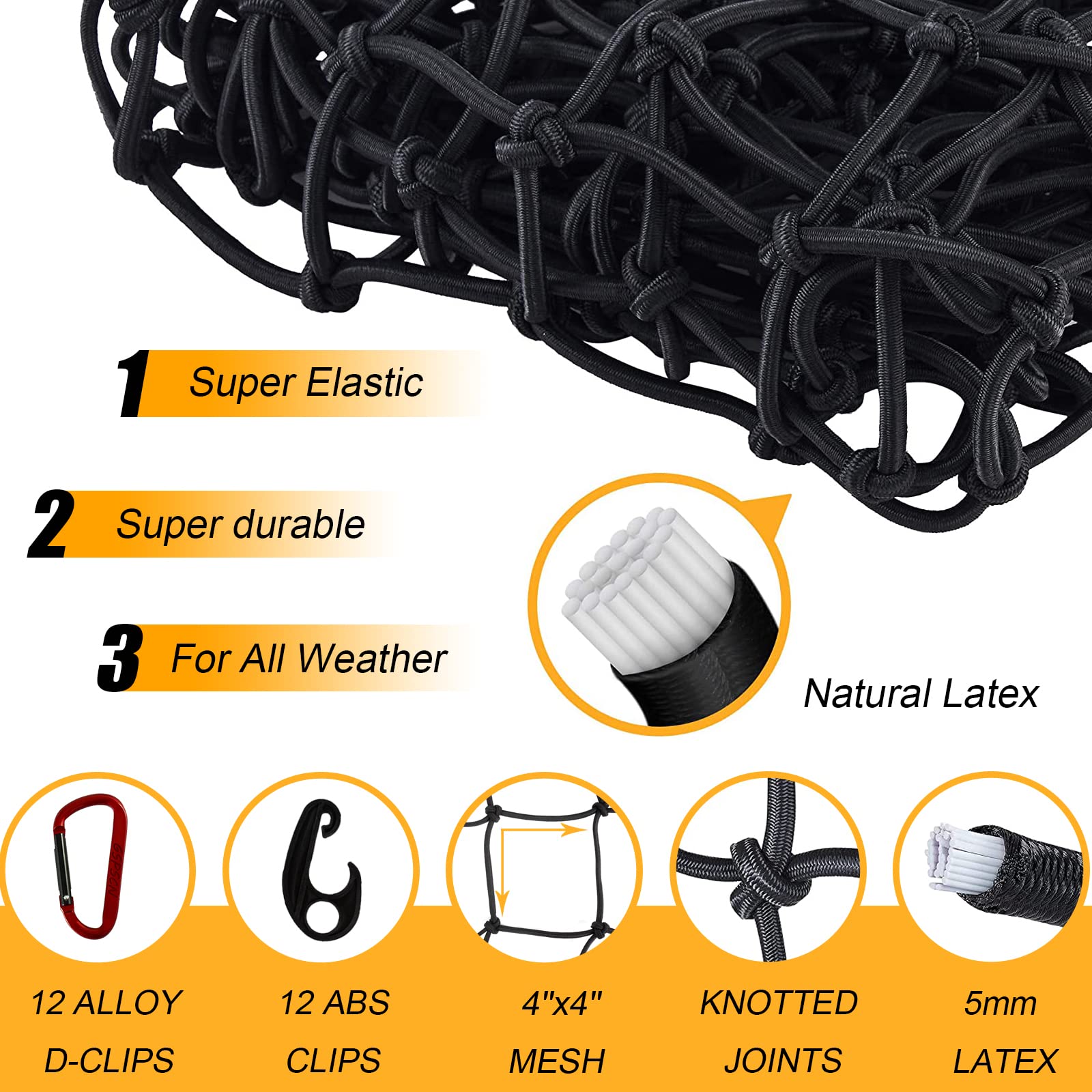 Gspscn Cargo Net 3' X 4' For Truck Pickup Bed, Trailer,Boat,Rv Suv Stretches To 9'X12' Max Roof Rack Net,Small 4   X4    Mesh He