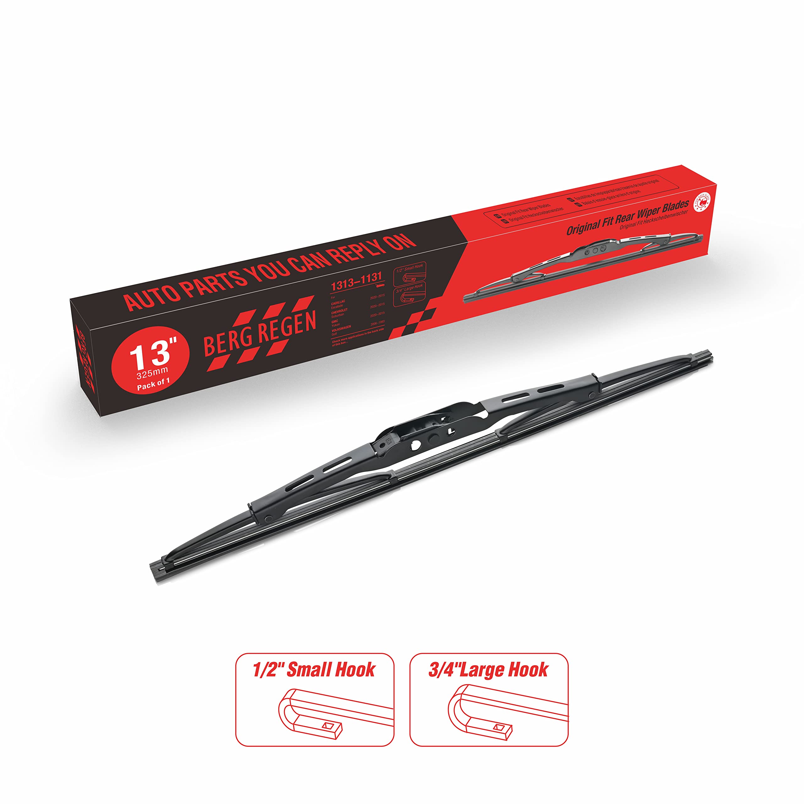 Berg Regen Rear Wiper Blades 13 Inch(13-1), Replacement For Honda Cr-V 16-12, Gmc Yukon Cadillac Escalade 20-15, Jeep Wrangler 0