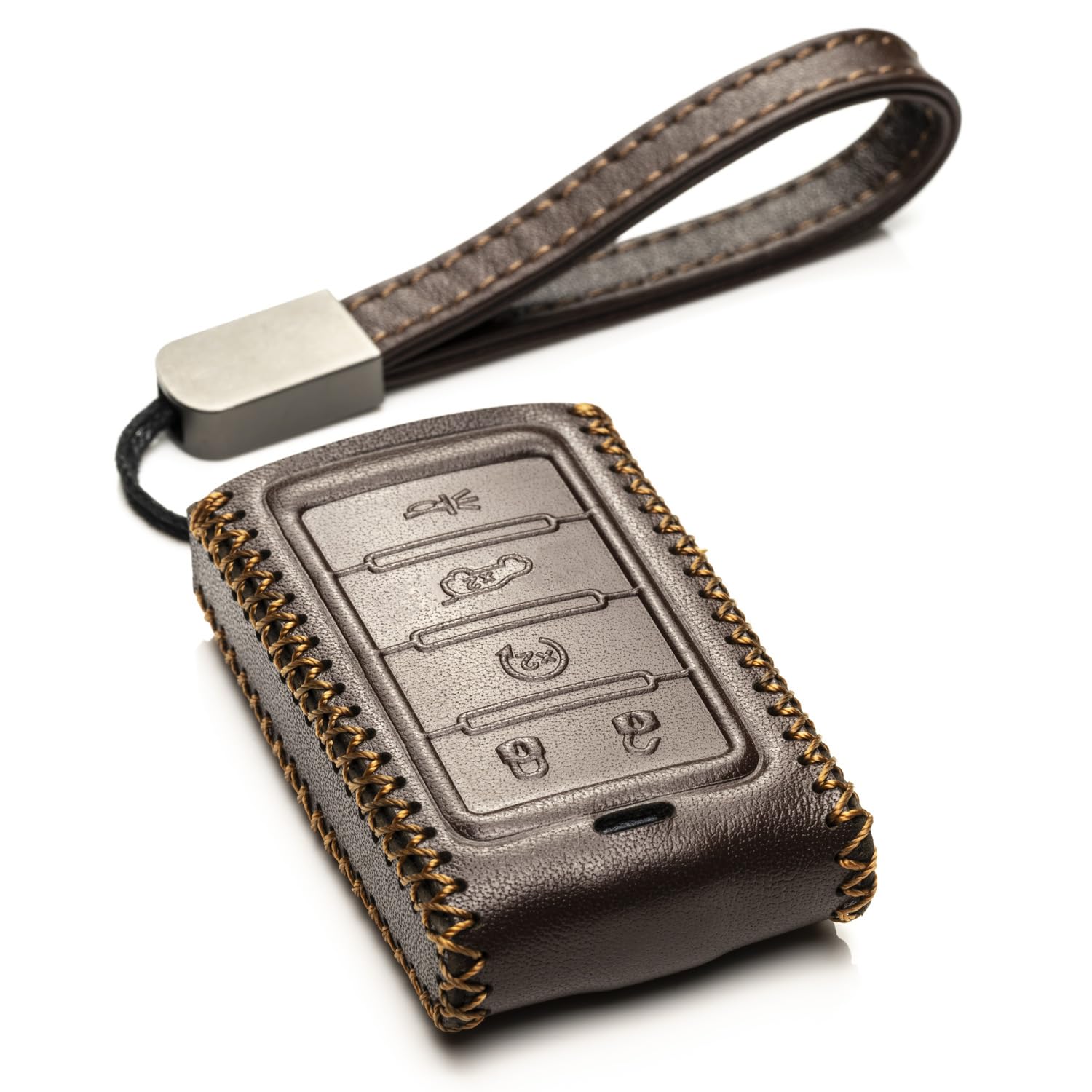 Vitodeco Genuine Leather Smart Key Fob Case Compatible With Jeep Wagoneer, Jeep Grand Cherokee 2022-2025 (New 5-Button, Brown)