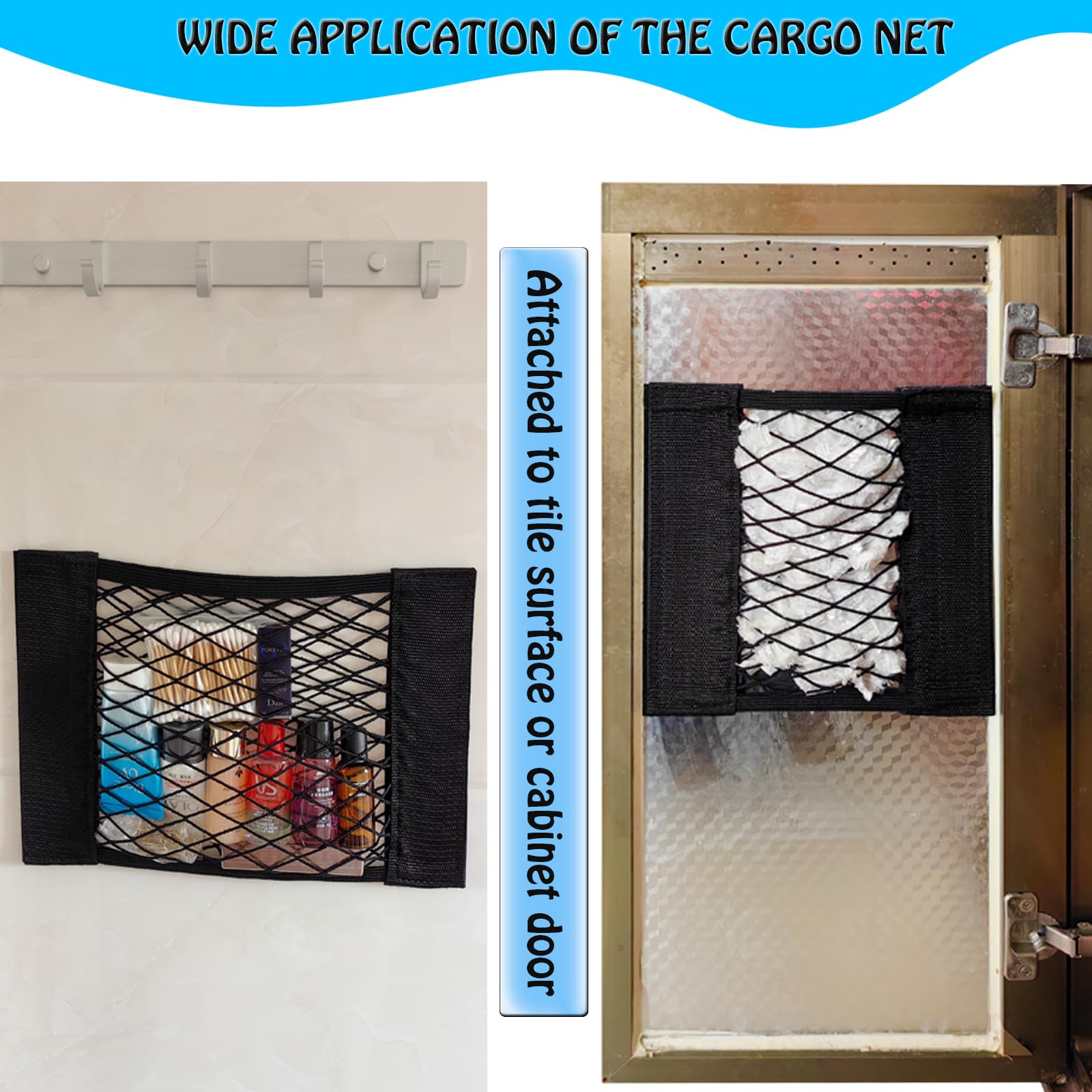 Xiwumoer 6Pack Mesh Cargo Net Car Storage Net Wall Sticker Organizer Pouch Bag Elastic Mesh Net With Tape Stickers For Trunk Sto