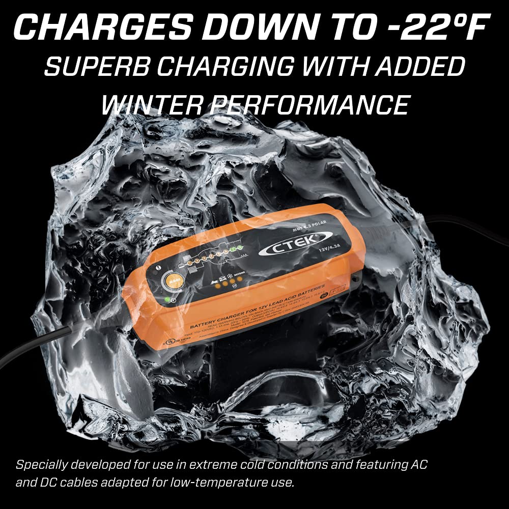 CTEK MUS 4.3 POLAR 12V Fully Automatic Battery Charger - 8 Step, Orange, Model CTK 56-958