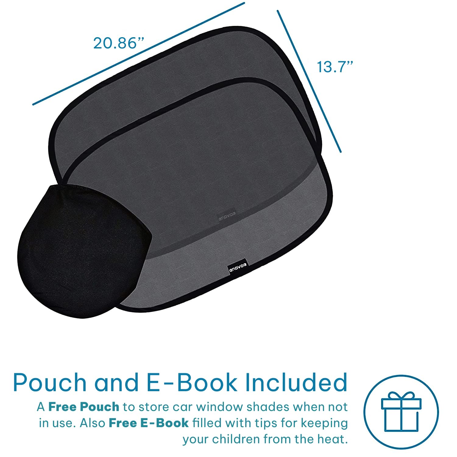 Enovoe Car Window Shades - UV Protection, Glare Shield, 21"x14", Black, 2 Pack, Fabric, Model ENOV-00001