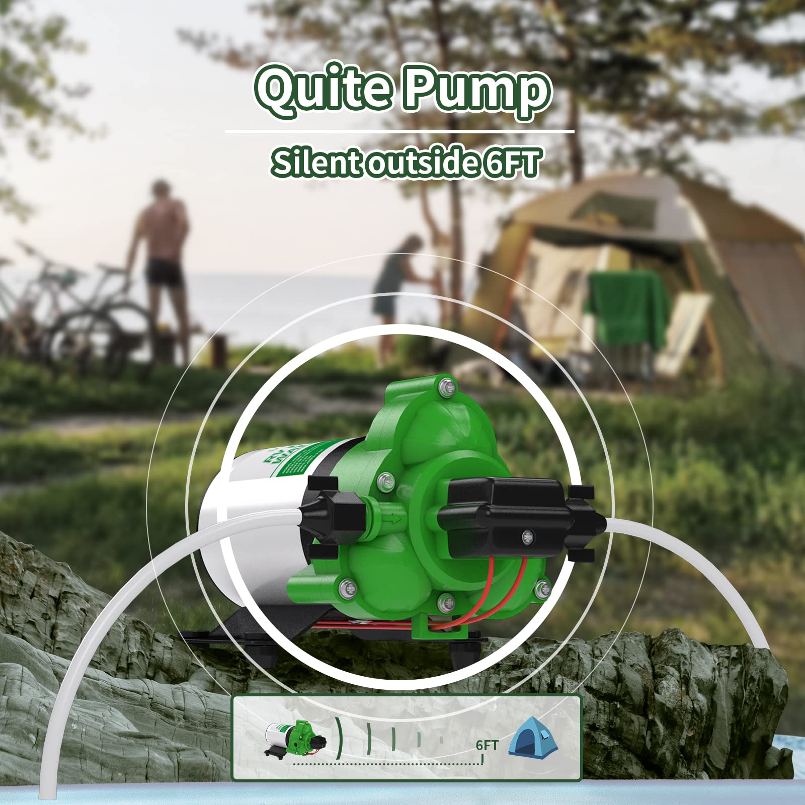 Rvguard Fresh Water Pump, 12V Dc Self Priming Diaphragm Water Pump, 3.5 Gpm With Strainer Filter, Adapters, For Rv, Yacht, Garden, Camper