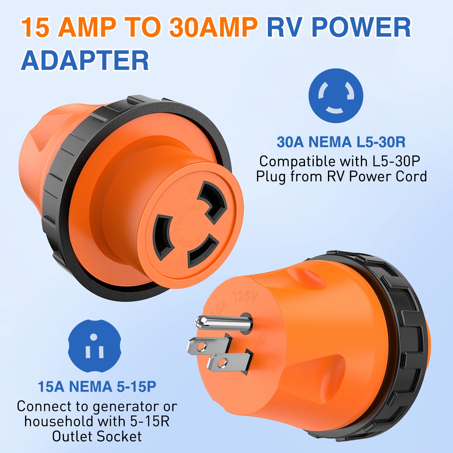 Nilight 15 Amp To 30 Amp Rv Power Adapter 110 Volt Twist Locking Connector 5-15P To L5-30R 15A Male Plug To 30A Female Receptacl