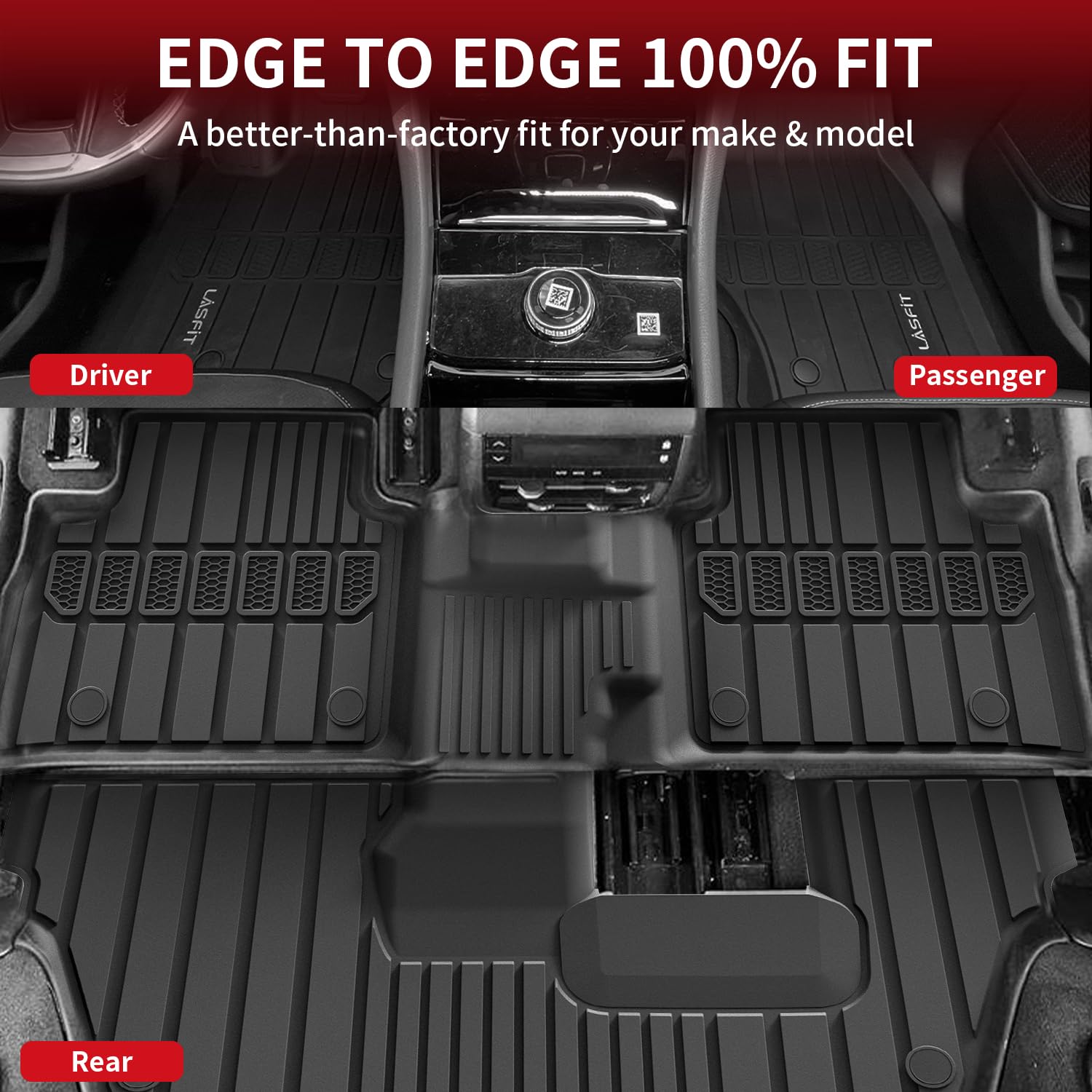LASFIT Custom Fit Floor Mats & Trunk Mat for Jeep Grand Cherokee L 2021-2025, Black TPE, 7-Passenger, Model LL-JE12A