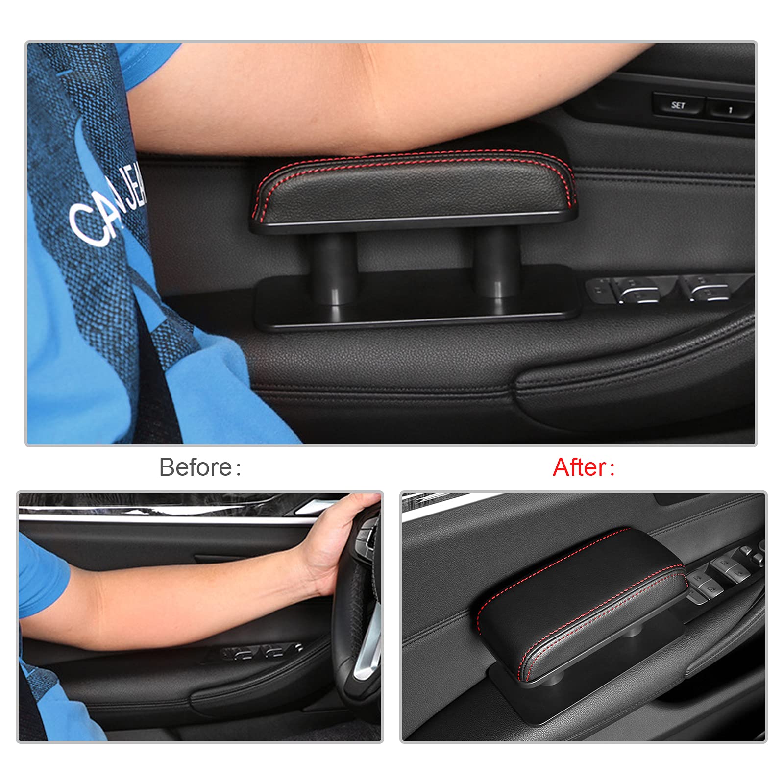 CDEFG Universal Armrest Support Pad - Adjustable Leather Elbow Rest for Driver & Passenger Side - Comfort Height Extender