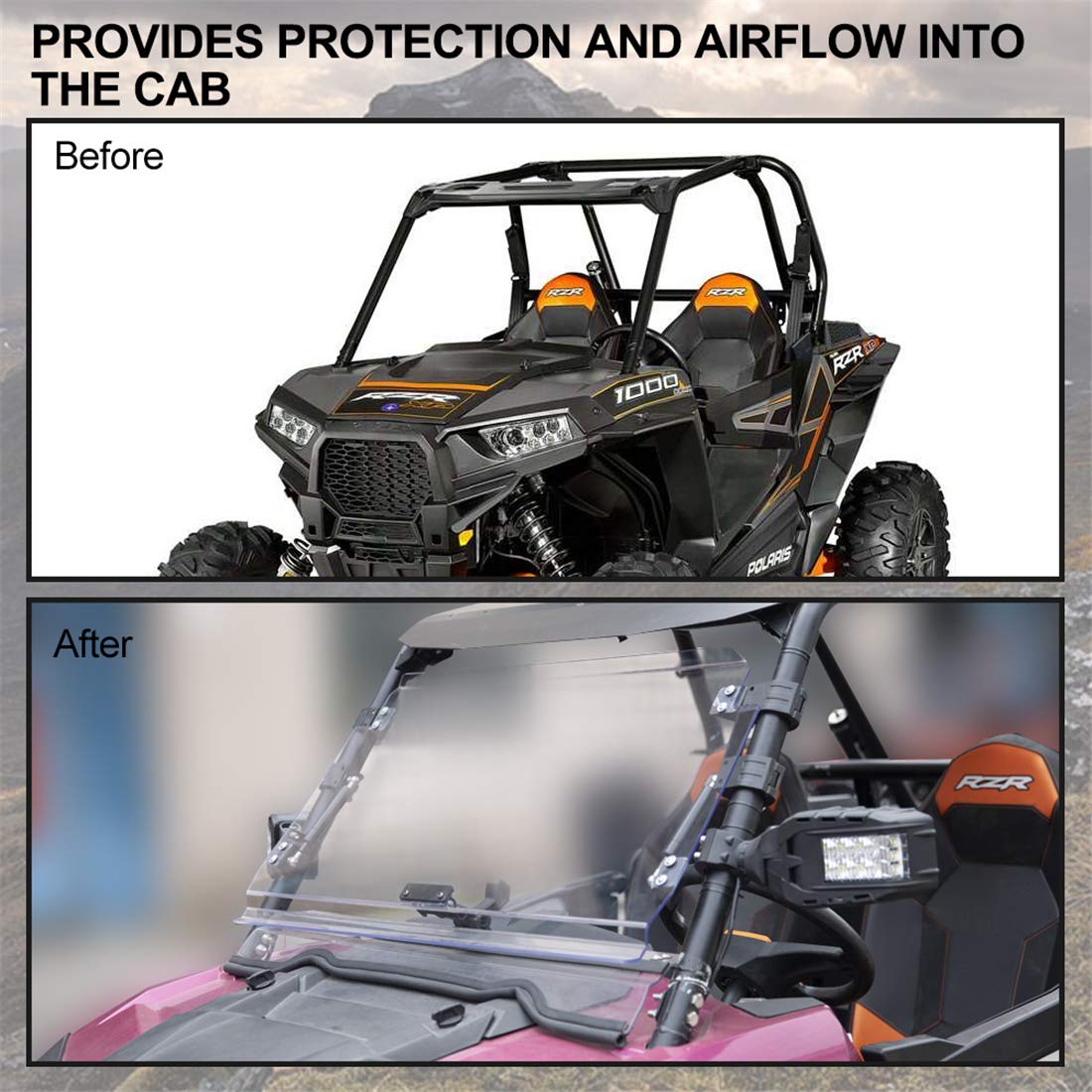 KIWI MASTER Heavy Duty 3-in-1 Flip Windshield Compatible for 2014-2018 Polaris RZR XP 1000 900 Scratch Resistant