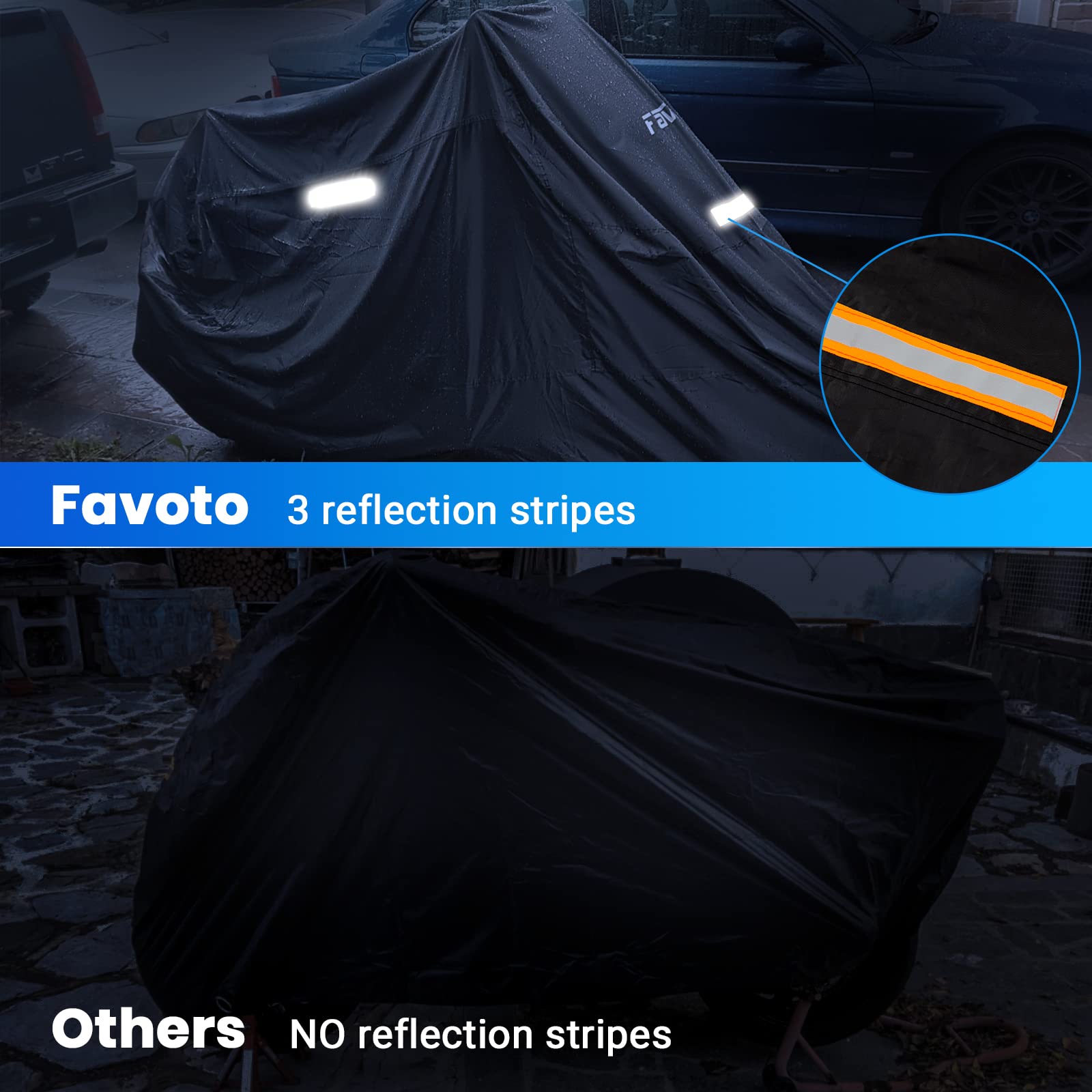 Favoto Motorcycle Cover All Season Universal Weather Quality Waterproof Sun Outdoor Protection Night Reflective with Lock-Holes