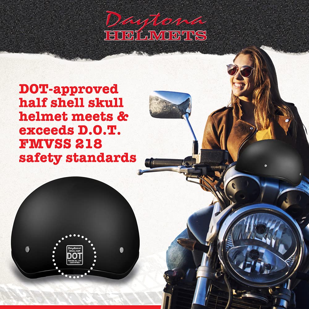 Daytona Helmets Half Skull Cap Motorcycle Helmet Dot Approved [Dull Black] [Xl]