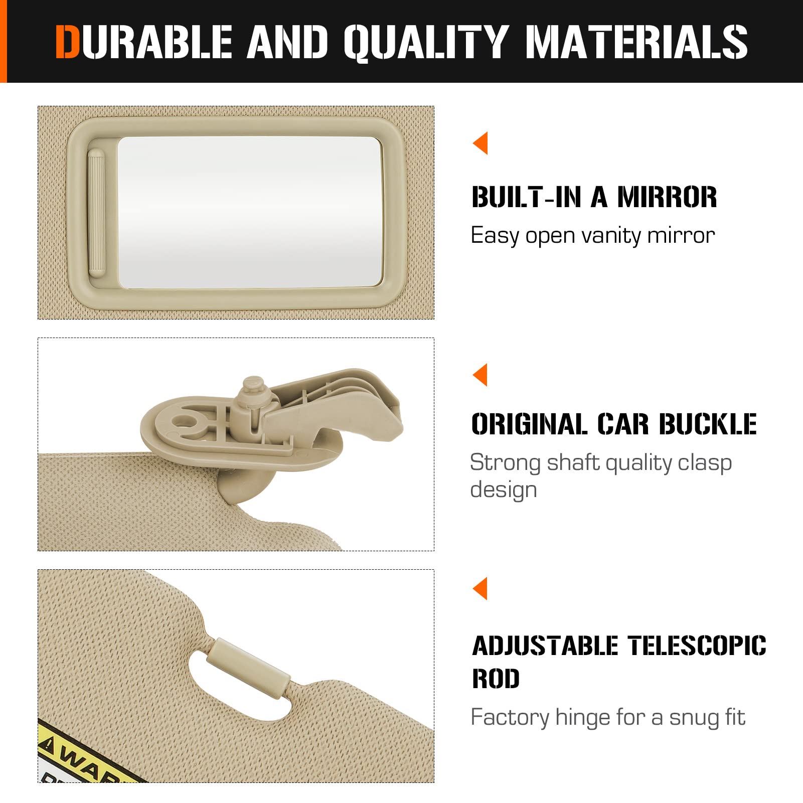 Left & Right Sun Visor for 2011-2015 Hyundai Elantra, Driver & Passenger Side Beige Sunvisor Replacement 852103X000TX 852203X000