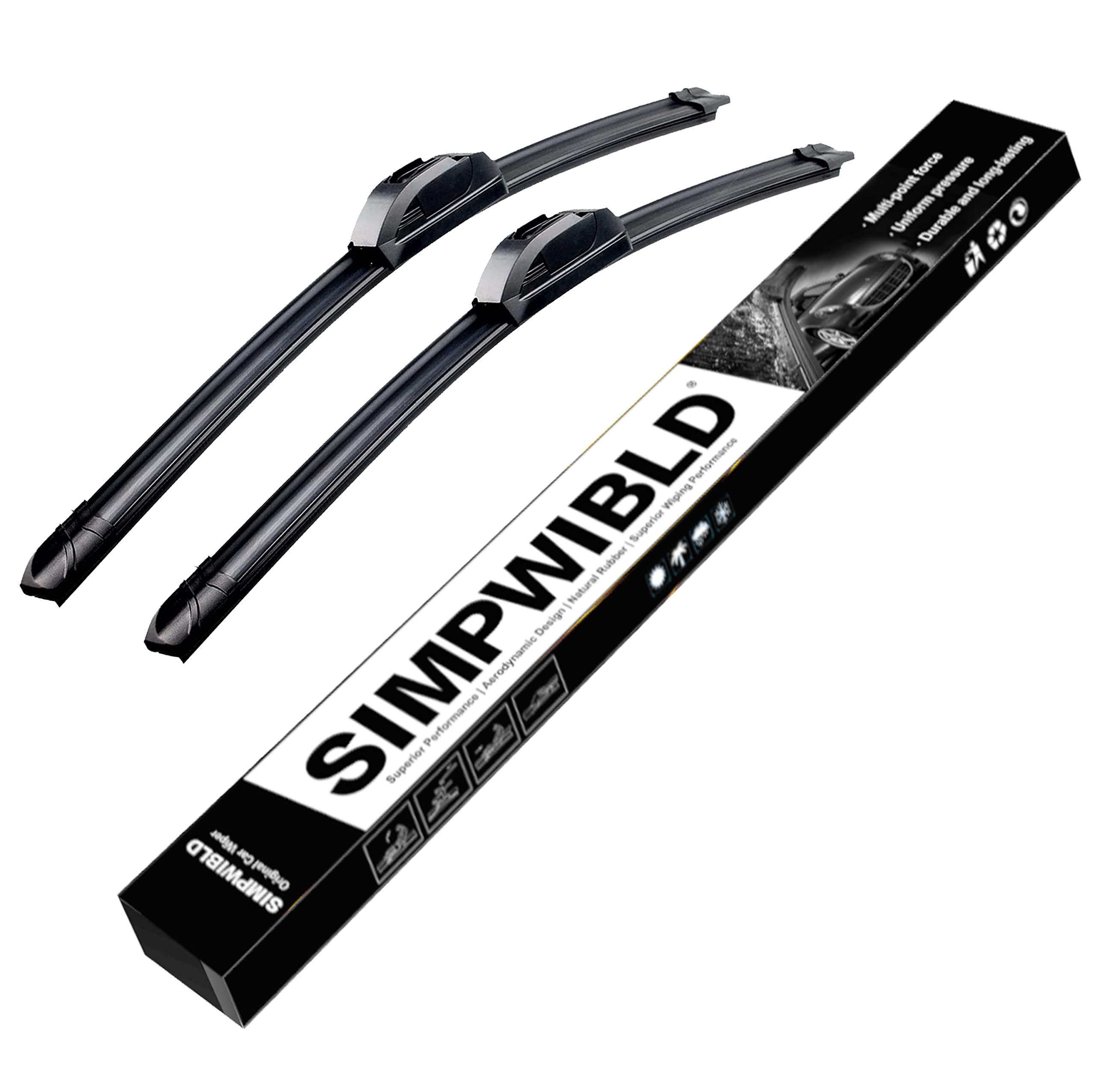 Simpwibld Wiper Blades,Premium All-Seasons Durable Stable And Quiet Oem Quality J Hook Front Windshield Wipers 22''+22'' (Set Of