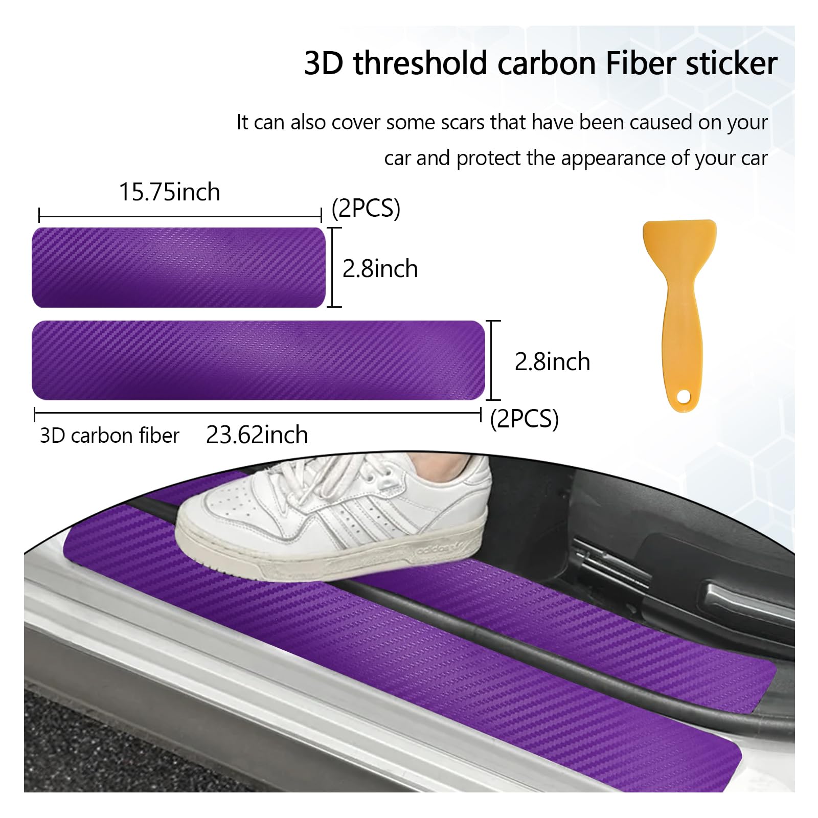 Dickno 4 PCS Car Door Sill Protector, 3D Carbon Fiber Auto Door Entry Edge Guard Protection Trim, Anti-Scratch Threshold Cover S