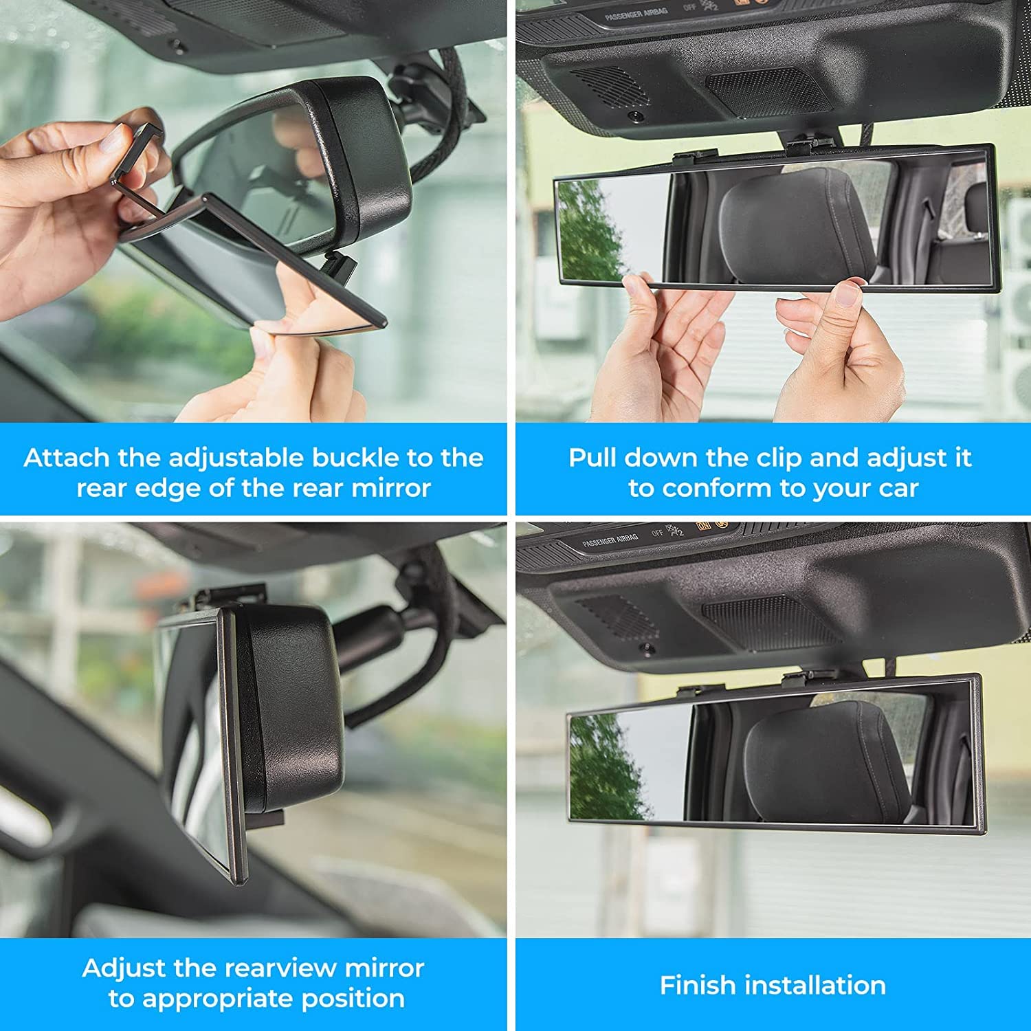 Joytutus Rear View Mirror, Universal 11.81 Inch 2 Pack Panoramic Convex Rearview Mirror, Interior Clip-On Wide Angle Rear View Mirror To Reduce Blind Spot Effectively For Car Suv Trucks - Clear