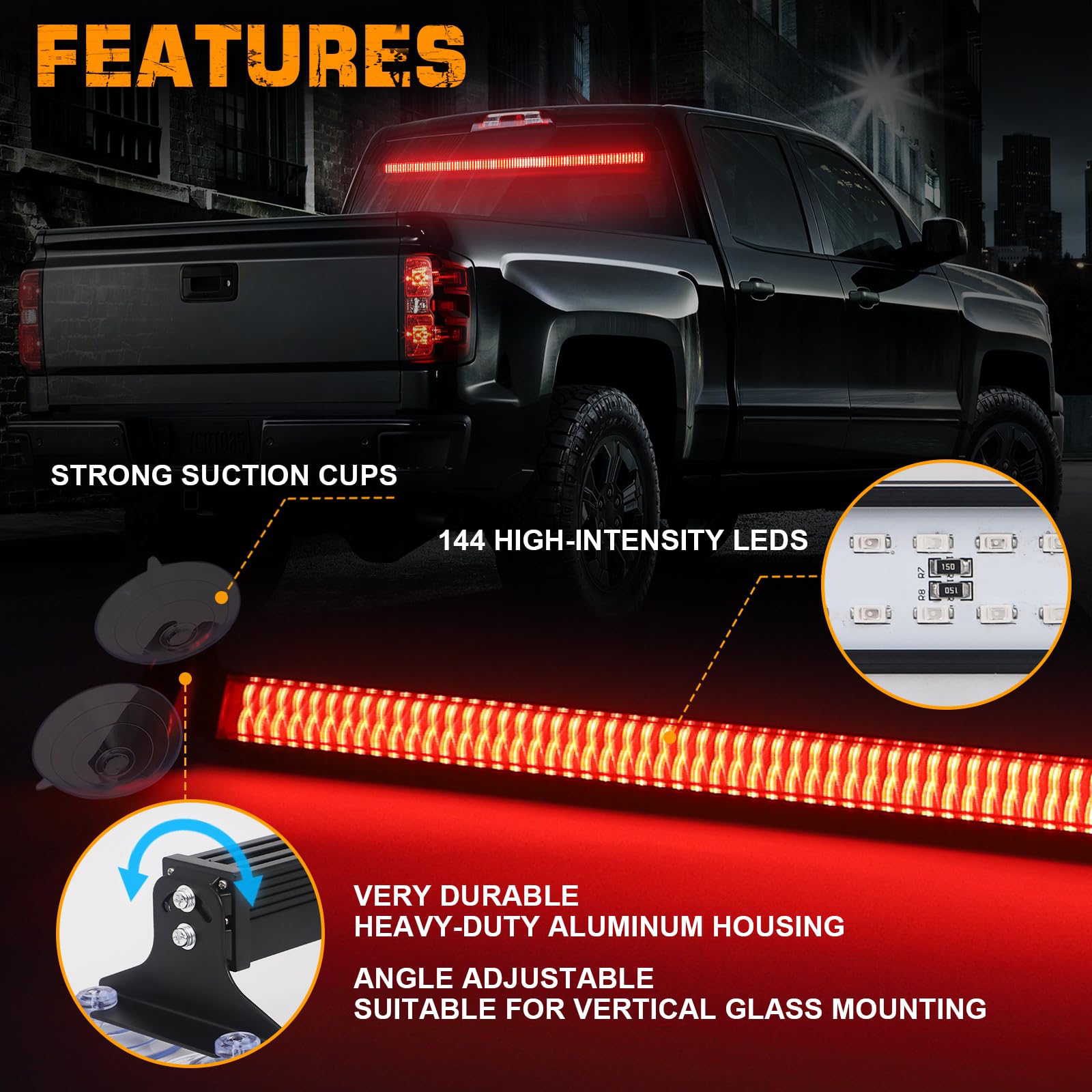 Xridonsen 35 Inch Traffic Advisor Light Bar 144 Led Red Emergency Warning Flashing Safety Interior Windshield Strobe Lights W/Di