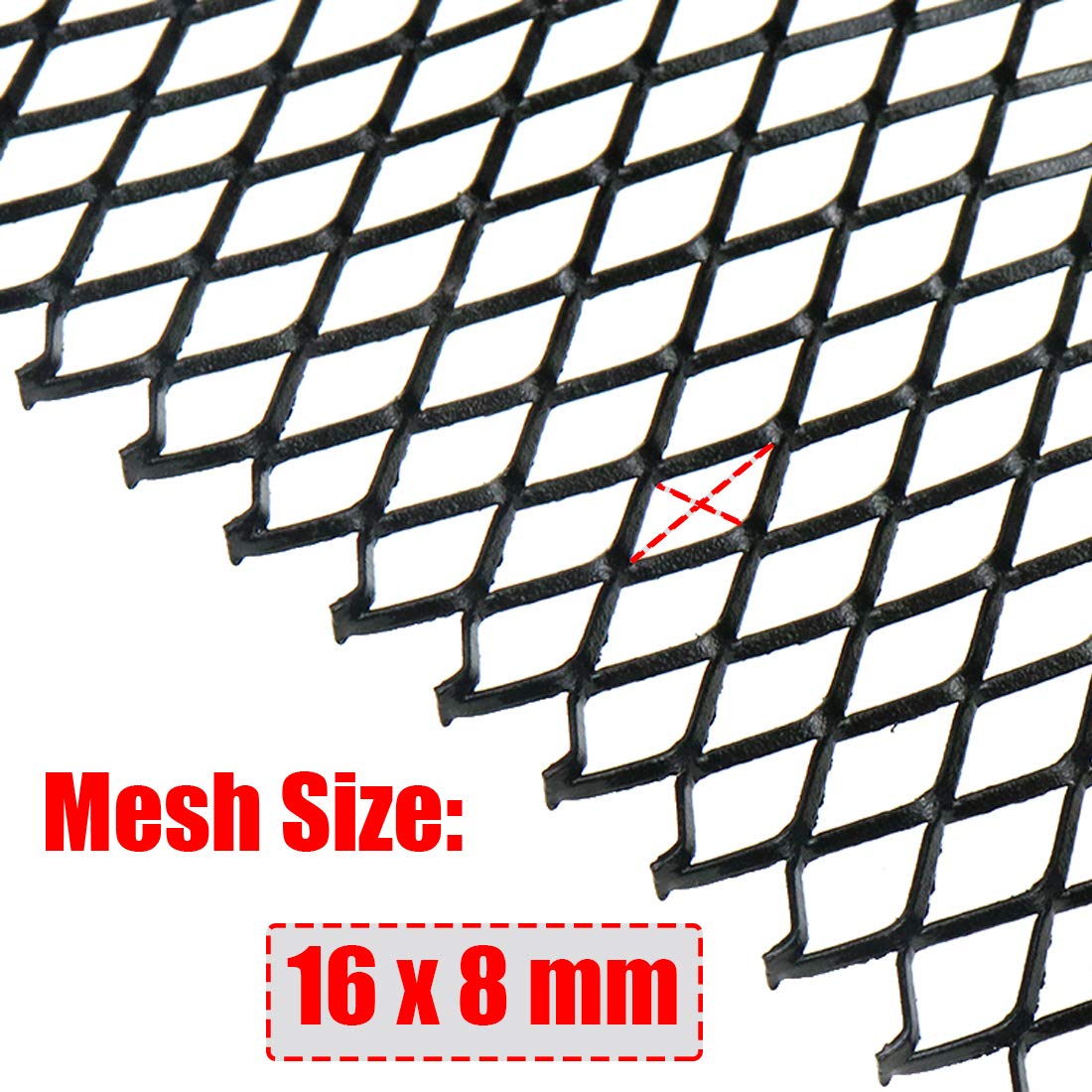Modengzhe 40 X 13 Inch Car Grill Mesh Sheet, Black Painted Aluminum Alloy Multifunctional Grille Mesh Roll, 8 X 16 Mm Rhombic-Sh