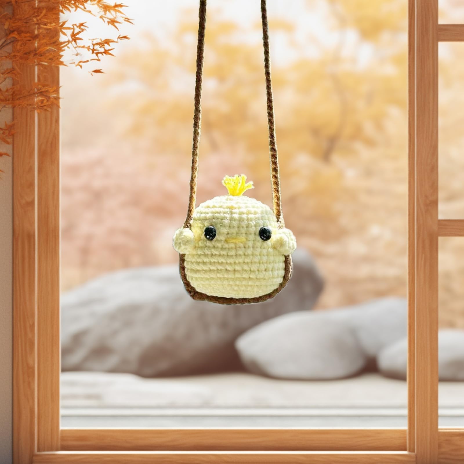 Crochet Swinging Animal Car Mirror Hanging Accessories, Cute Car Decorations For Women Aesthetic, Handmade Knitted Rearview Mirr