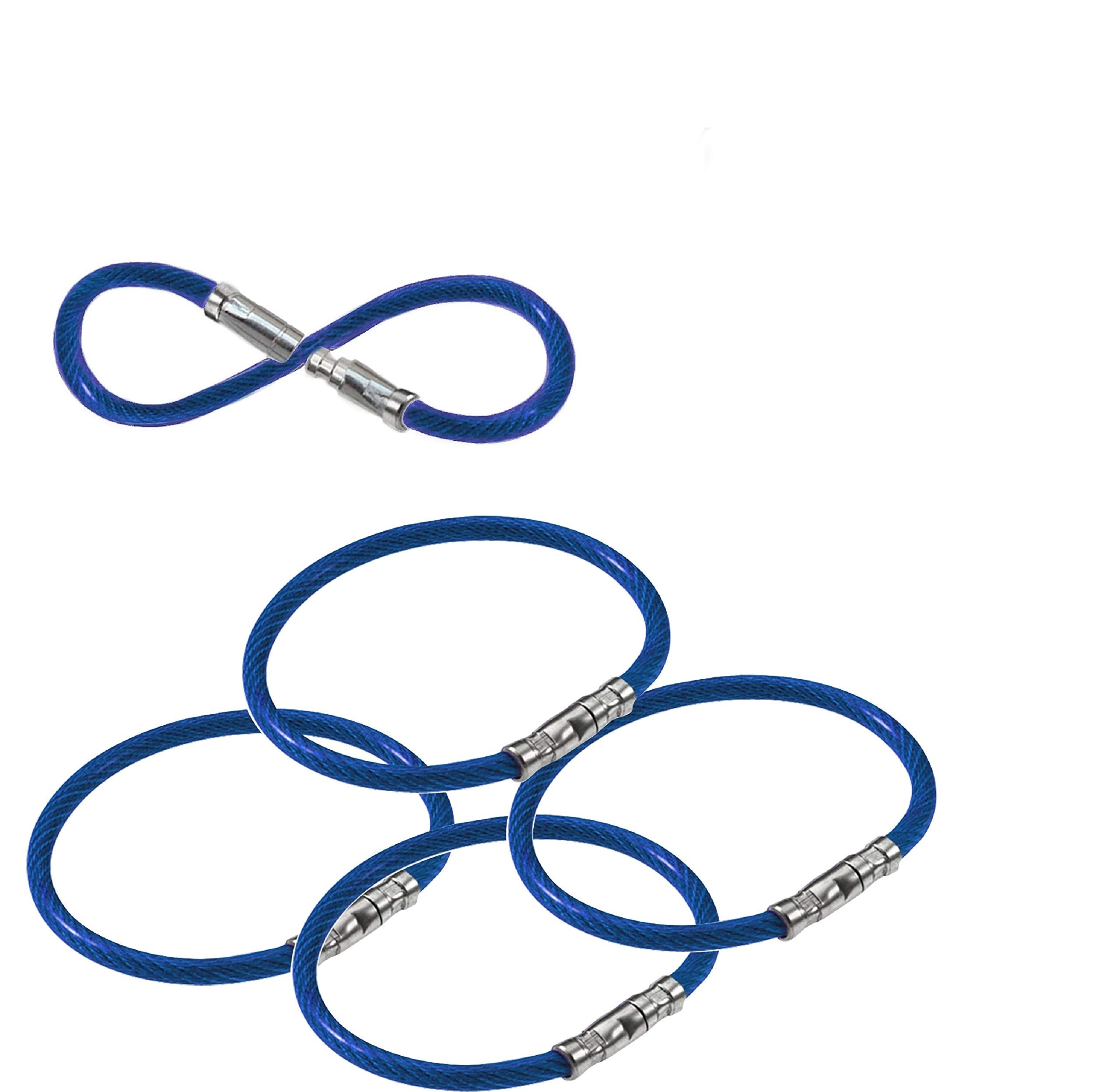 Lucky Line 5    Twisty Lock Key Ring, Flexible Nylon Coated Steel Wire Loop, Corrosion-Resistant and Durable, Blue, 5 Pack (8113