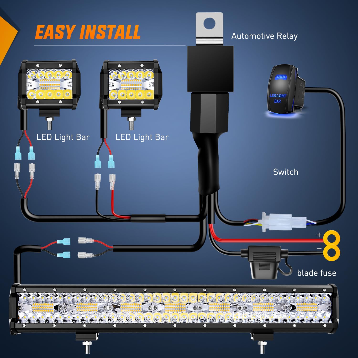 Nilight 20 Inch 420W Triple Row Spot Flood Combo 2 Pcs 4 Inch 60W Led Pods Flood Boat Lights Driving Fog Lights Work Light For T