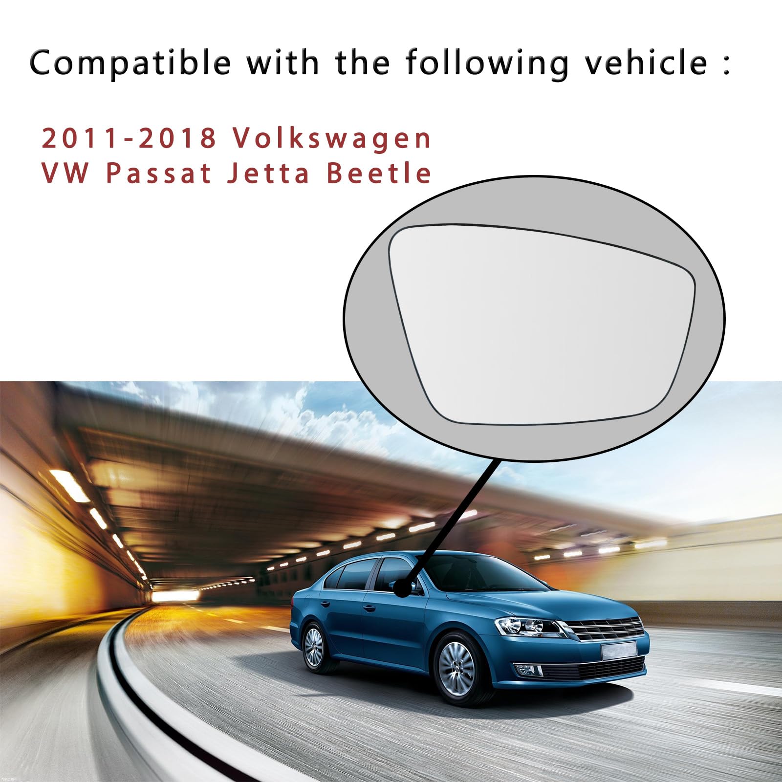 Passenger Side Mirror Lower Glass Replacement For 2011 2012 2013 2014 2015 2016 2017 2018 Volkswagen VW Passat Jetta Beetle - Fo